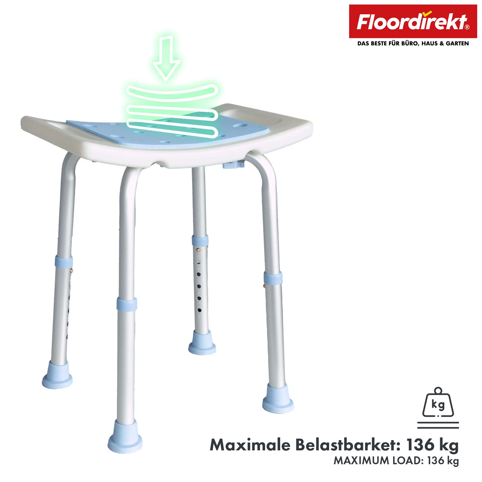 Duschhocker | Nora | Badhocker höhenverstellbar, rutschhemmend, 136 kg belastbar - Image 7