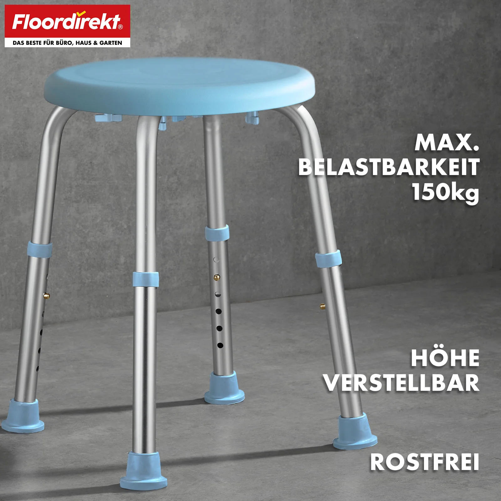 Duschhocker | Pedro | Höhenverstellbarer Drehhocker 360° drehbar bis 150 kg - Image 5