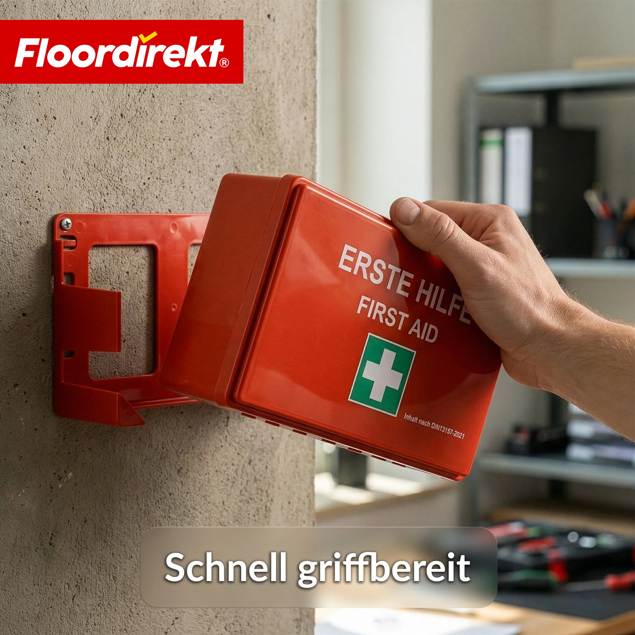 Erste-Hilfe-Koffer | DIN 13157:2021 | Verbandskasten mit Wandhalterung & ISO-Aufklebern - Image 4