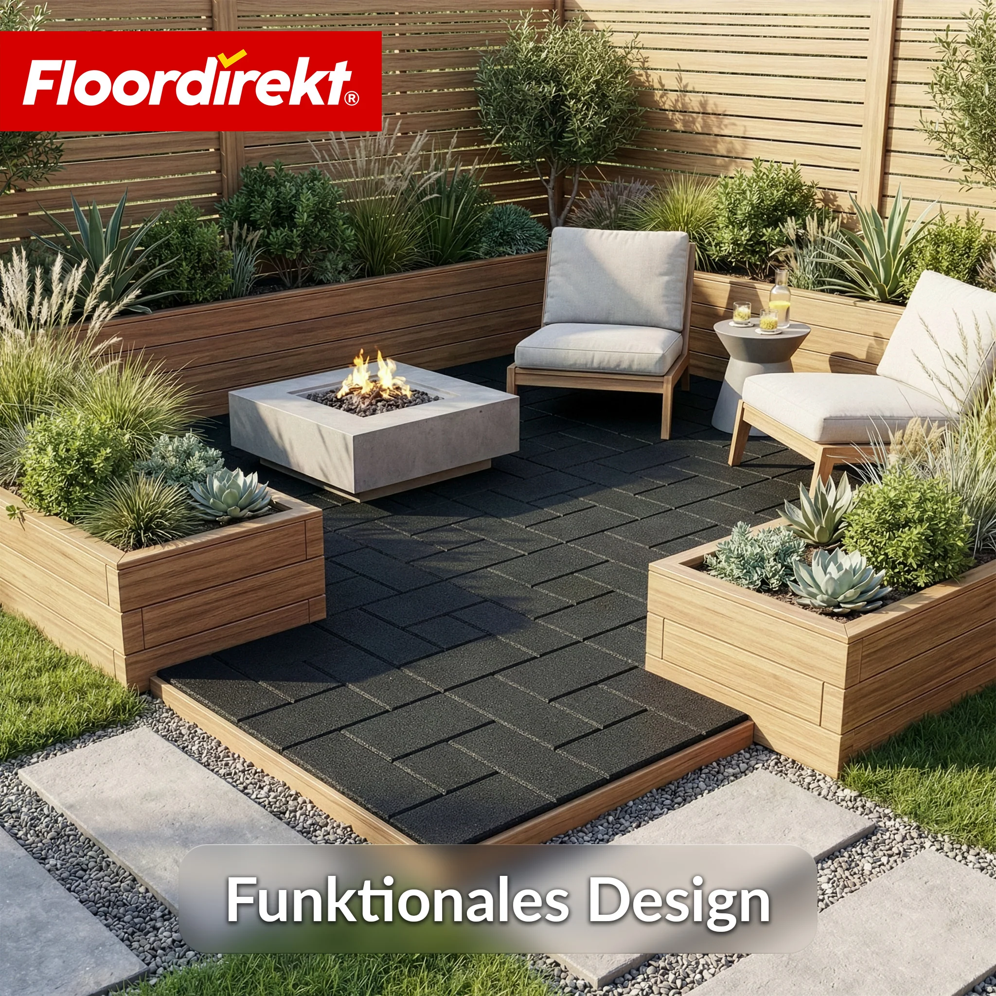 Fallschutzmatte | Paving Tile | 50x50 cm 25 mm | Gummiplatte in Pflasterstein-Optik | Terrasse, Garten & Außenbereich - Image 10