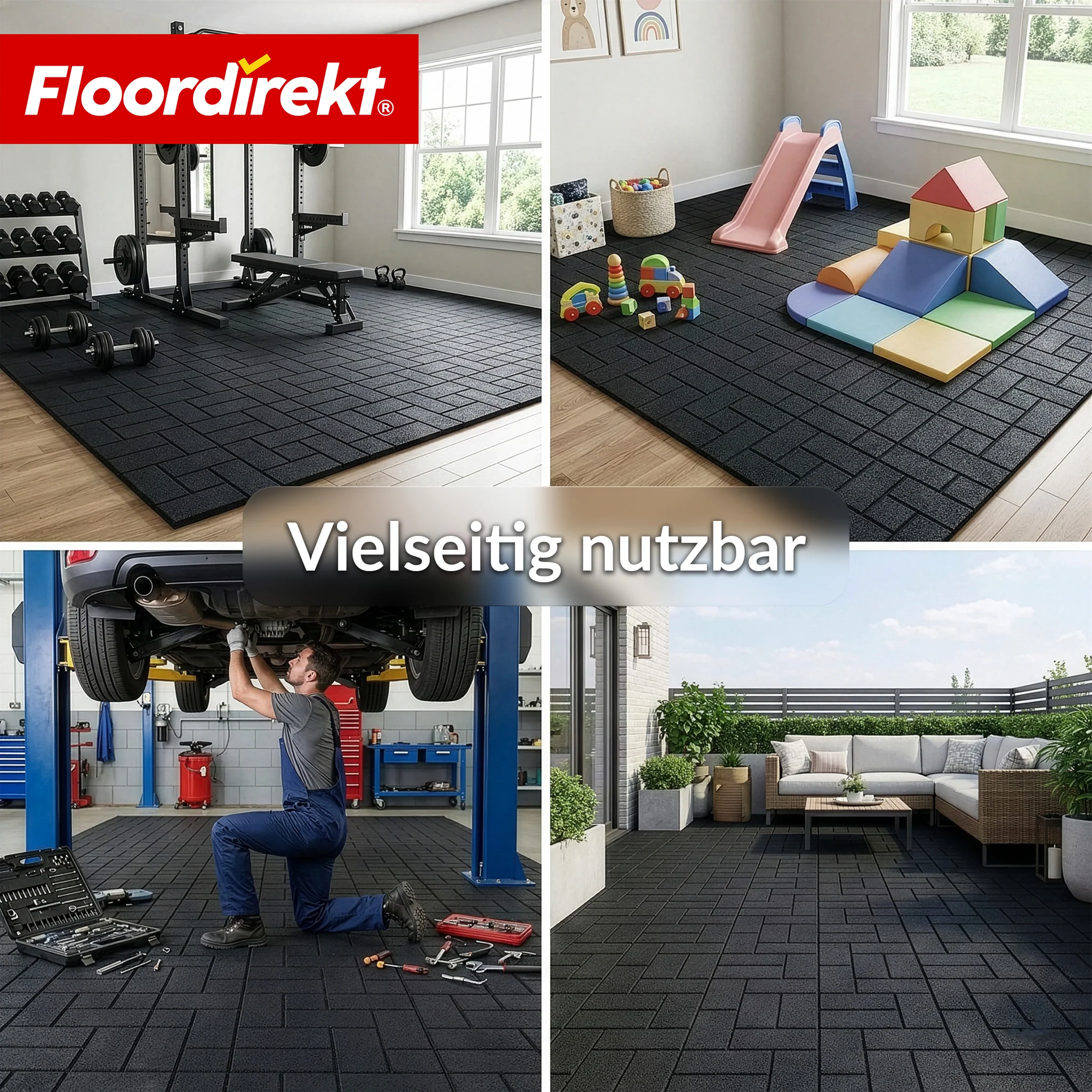 Fallschutzmatte | Paving Tile | 50x50 cm 25 mm | Gummiplatte in Pflasterstein-Optik | Terrasse, Garten & Außenbereich - Image 5