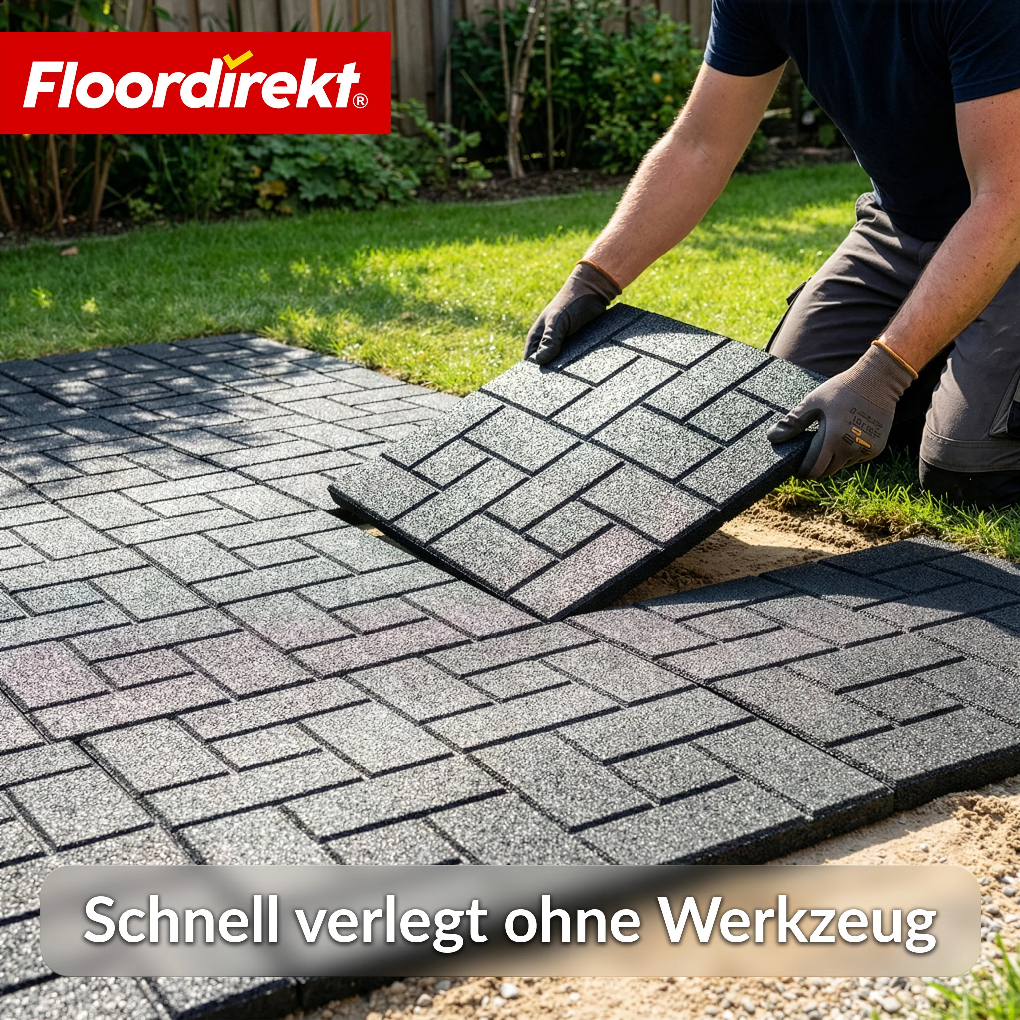 Fallschutzmatte | Paving Tile | 50x50 cm 25 mm | Gummiplatte in Pflasterstein-Optik | Terrasse, Garten & Außenbereich - Image 6