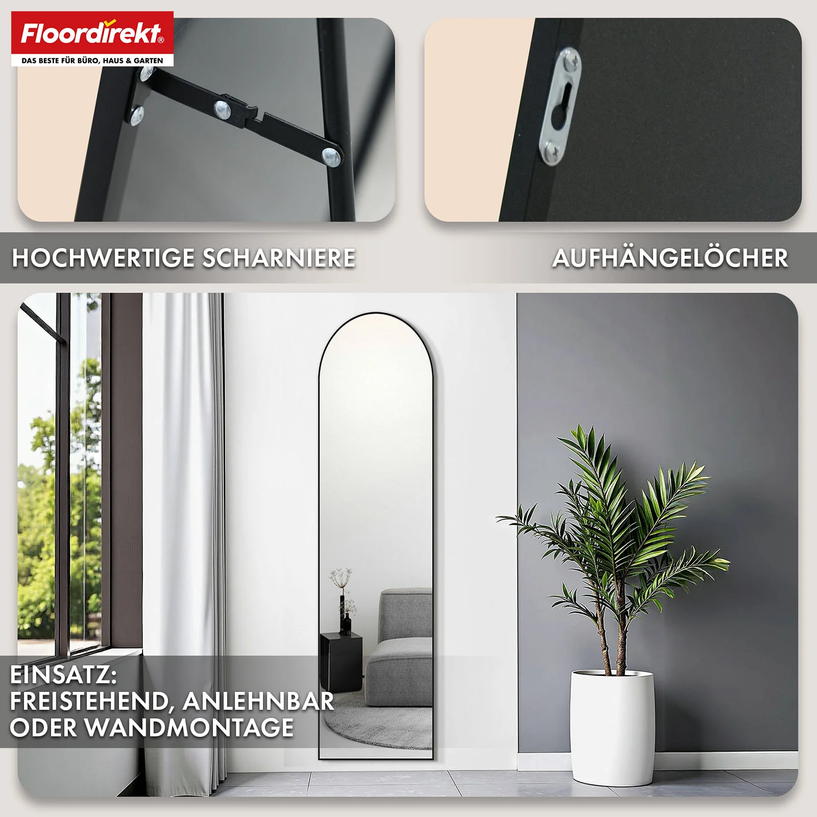Ganzkörperspiegel | Madison | Schwarzer gewölbter Aluminiumrahmen | Freistehend & Wandmontage - Image 16