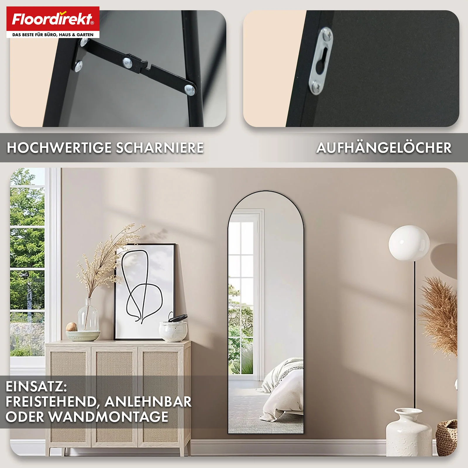 Ganzkörperspiegel | Madison | Schwarzer gewölbter Aluminiumrahmen | Freistehend & Wandmontage - Image 25