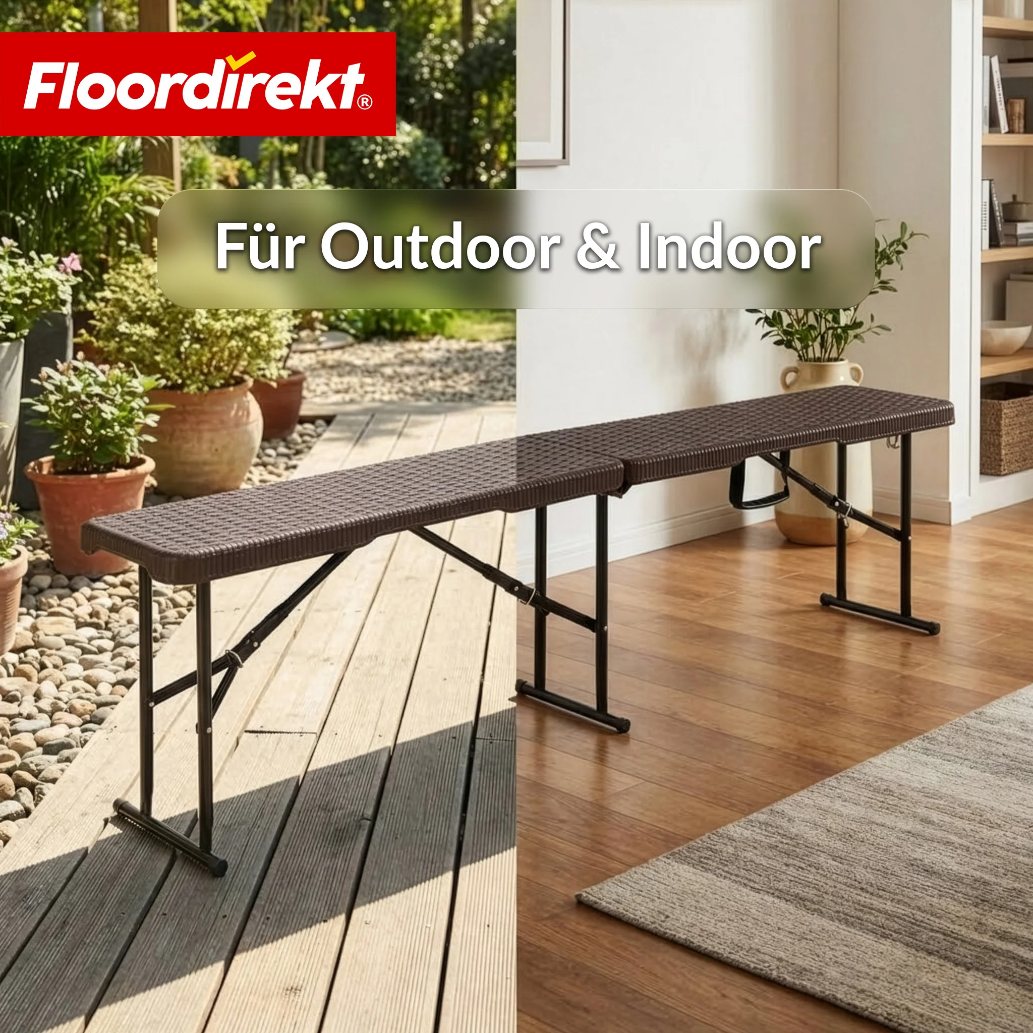 Gartenbank | Kagawa | Klappbare, wetterfeste Sitzbank 183 cm in Braun für Garten, Balkon & Events - Image 8