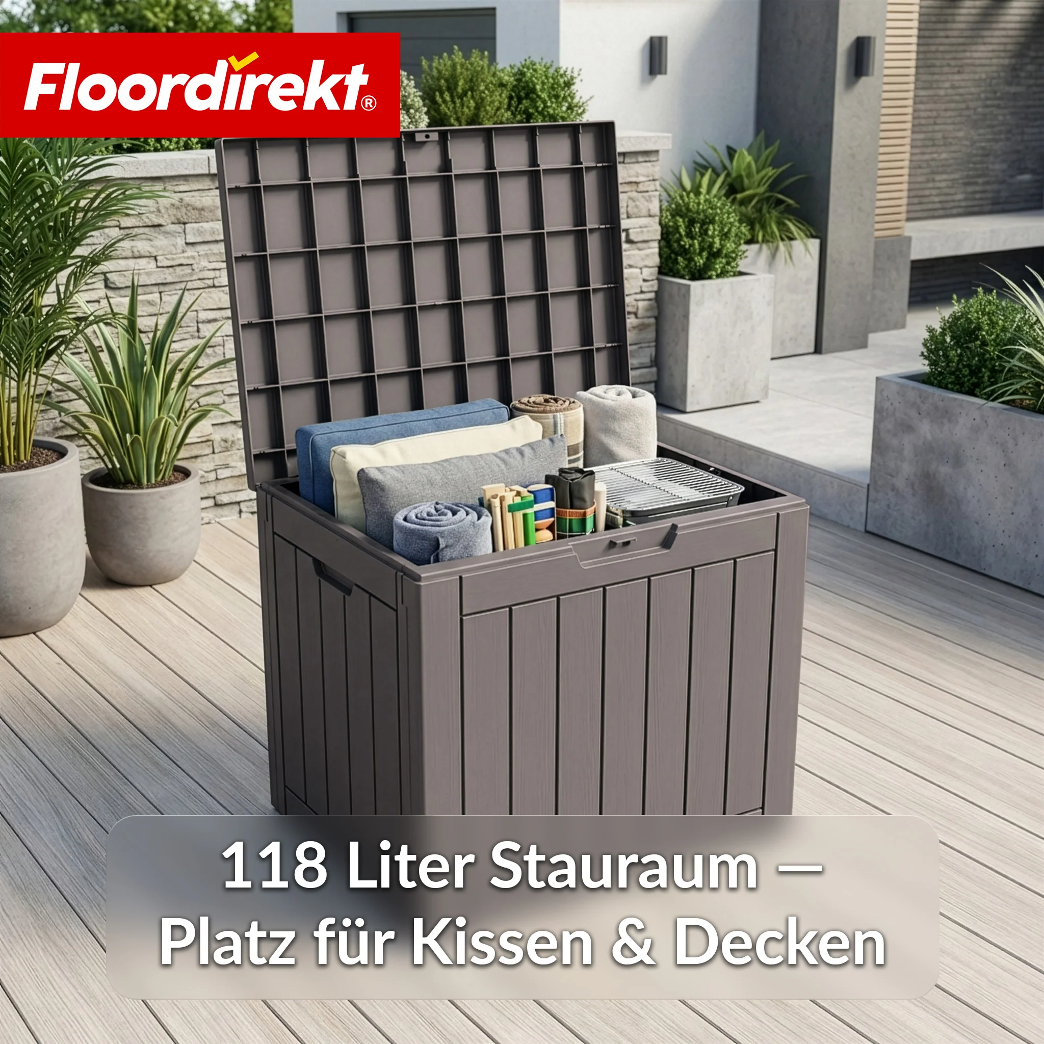 Gartenbox in Holz-Optik | Wetterfeste Kissenbox für Terrasse & Balkon | 118L / 270L / 300L - Image 12
