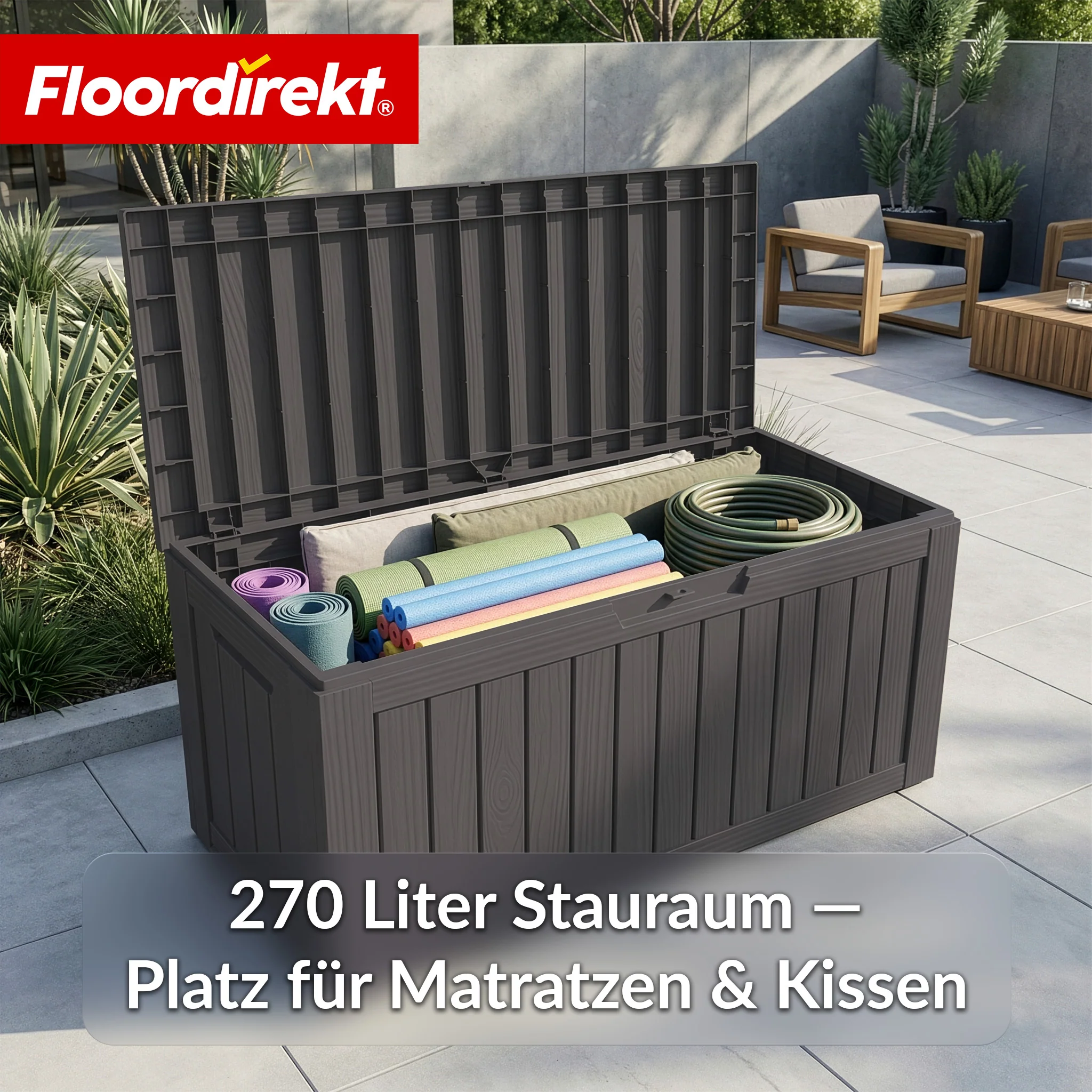 Gartenbox in Holz-Optik | Wetterfeste Kissenbox für Terrasse & Balkon | 118L / 270L / 300L - Image 21