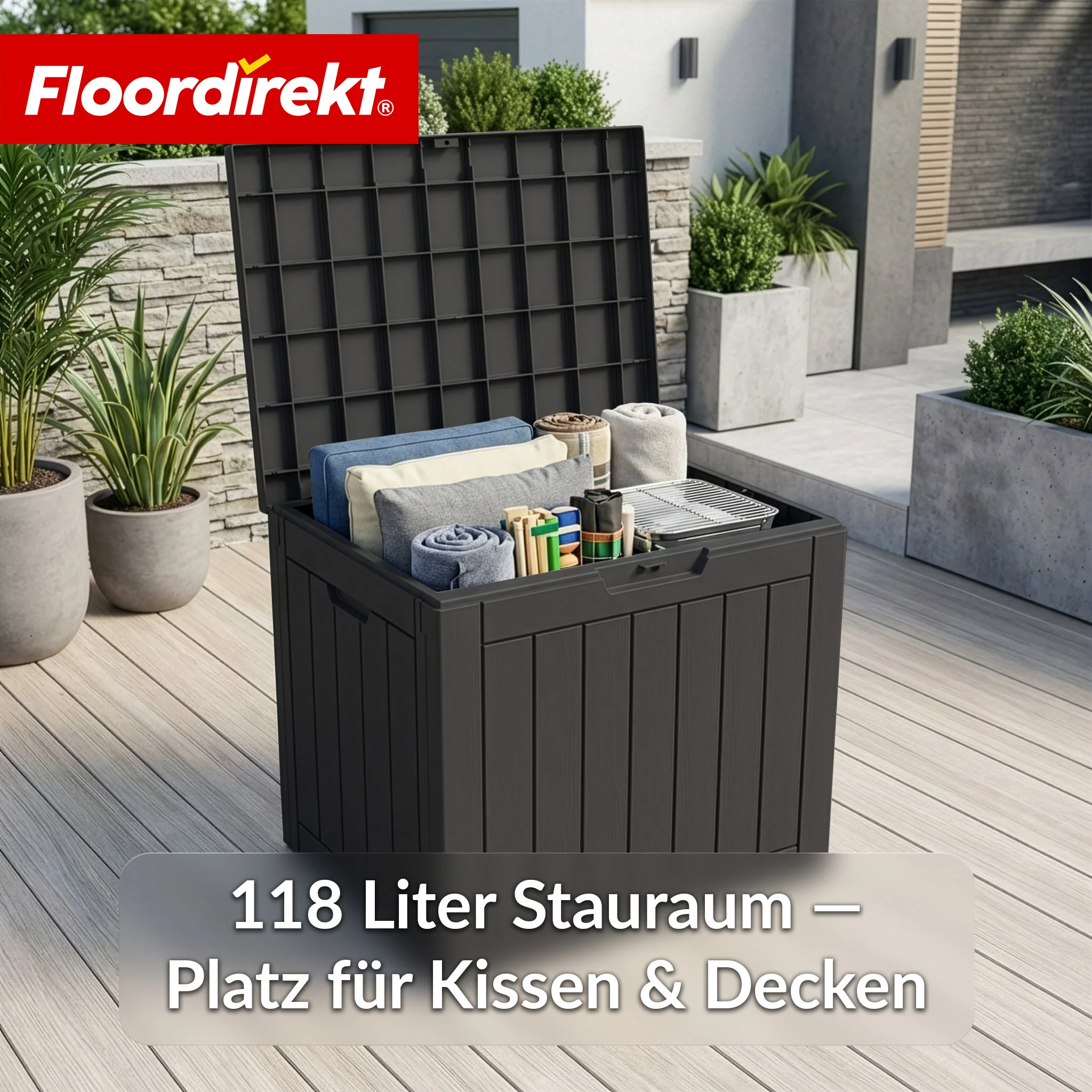 Gartenbox in Holz-Optik | Wetterfeste Kissenbox für Terrasse & Balkon | 118L / 270L / 300L - Image 3