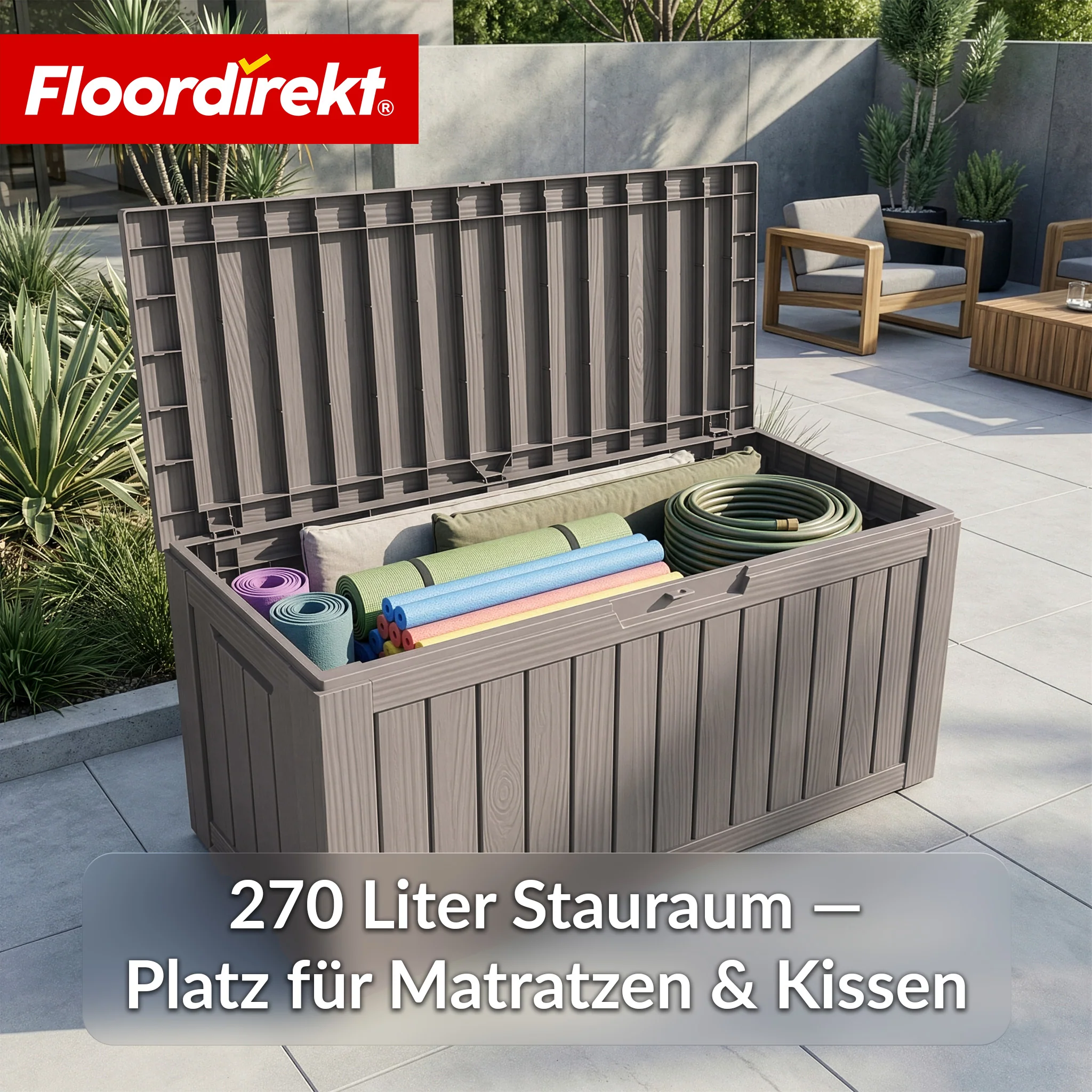 Gartenbox in Holz-Optik | Wetterfeste Kissenbox für Terrasse & Balkon | 118L / 270L / 300L - Image 31