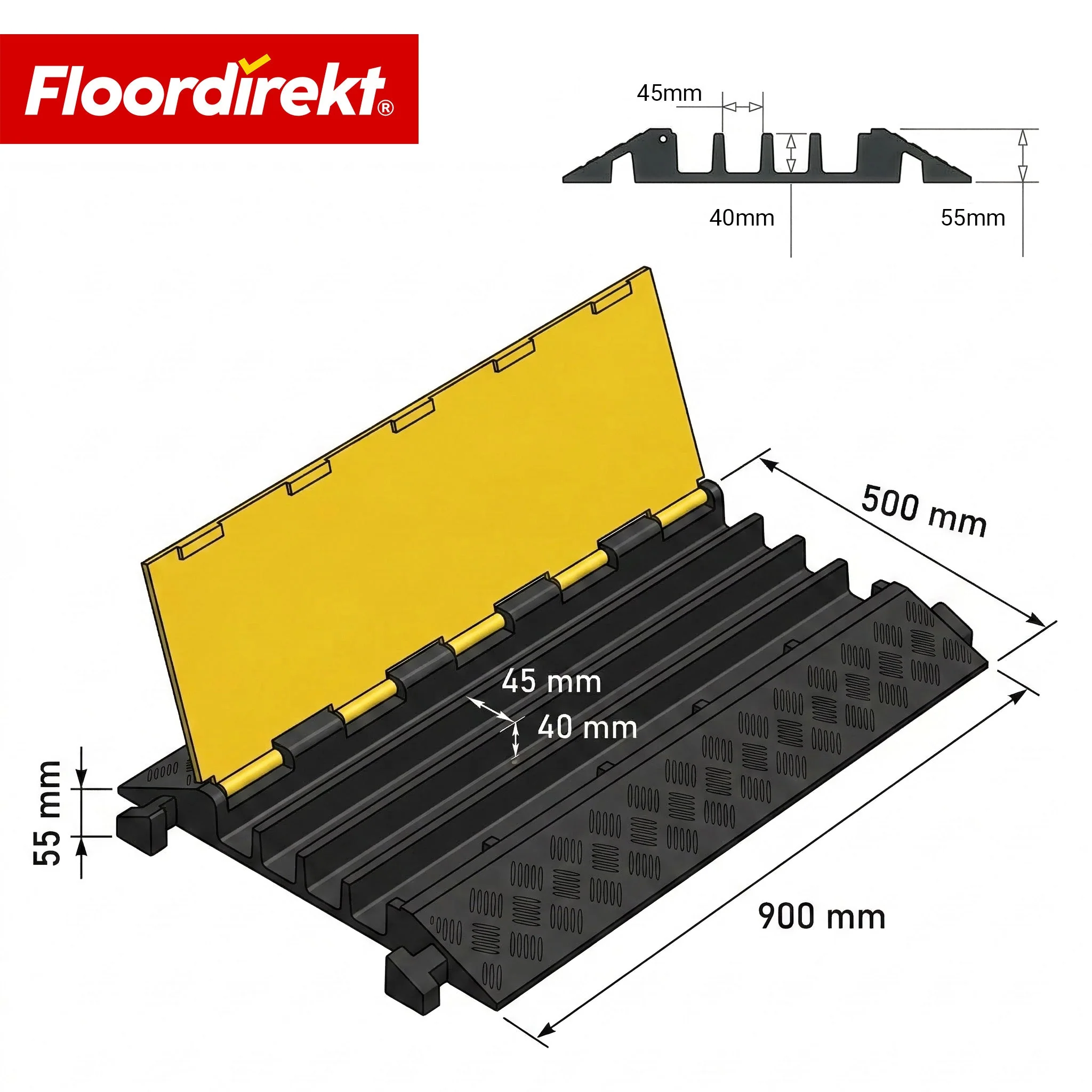 Kabelbrücke aus Gummi mit PVC-Klappe | Kabelschutzbrücke 1–5 Kanäle bis 20 t belastbar - Image 40