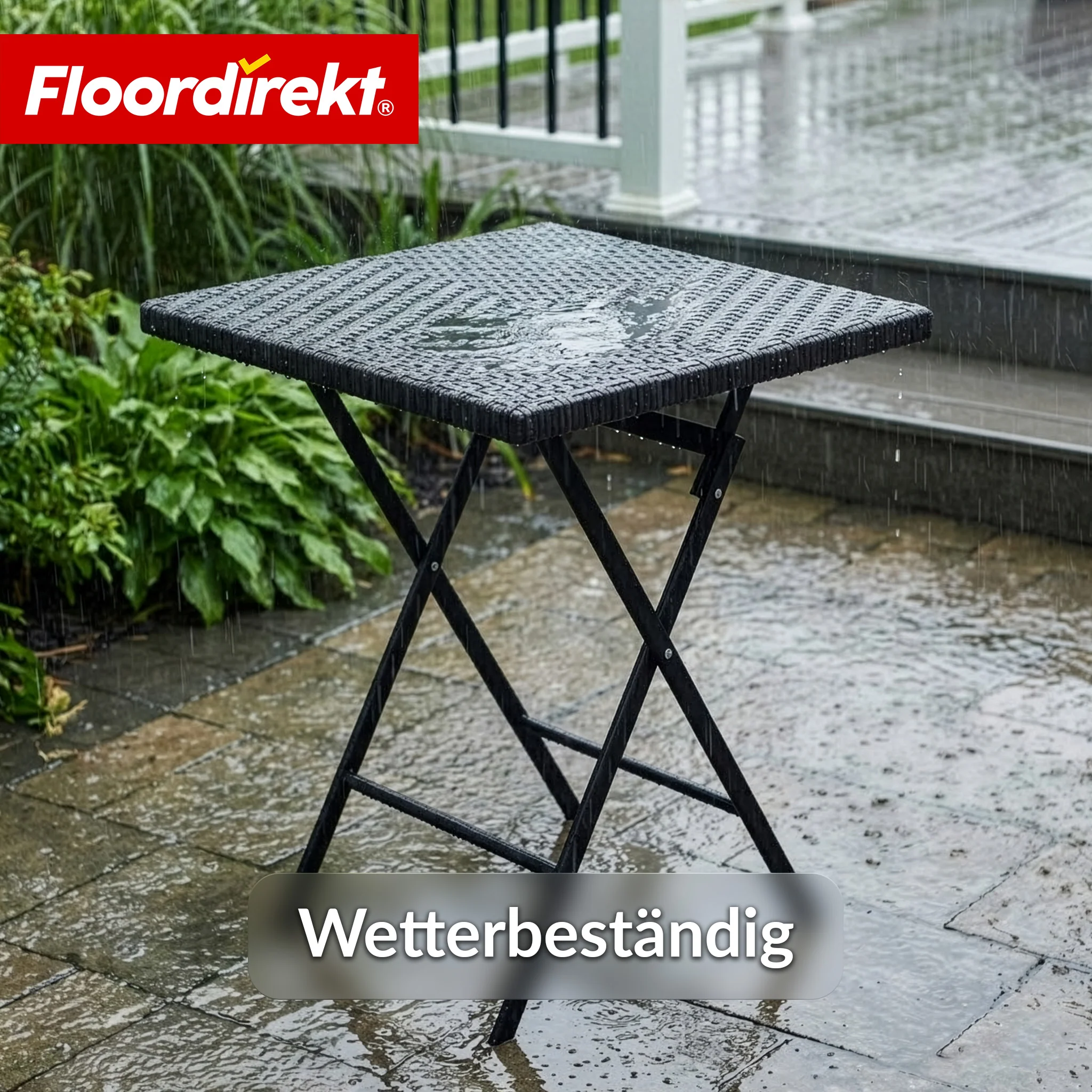 Klapptisch | Kobe | Schwarzer Gartentisch klappbar in Rattan-Optik | 60 × 60 cm - Image 7