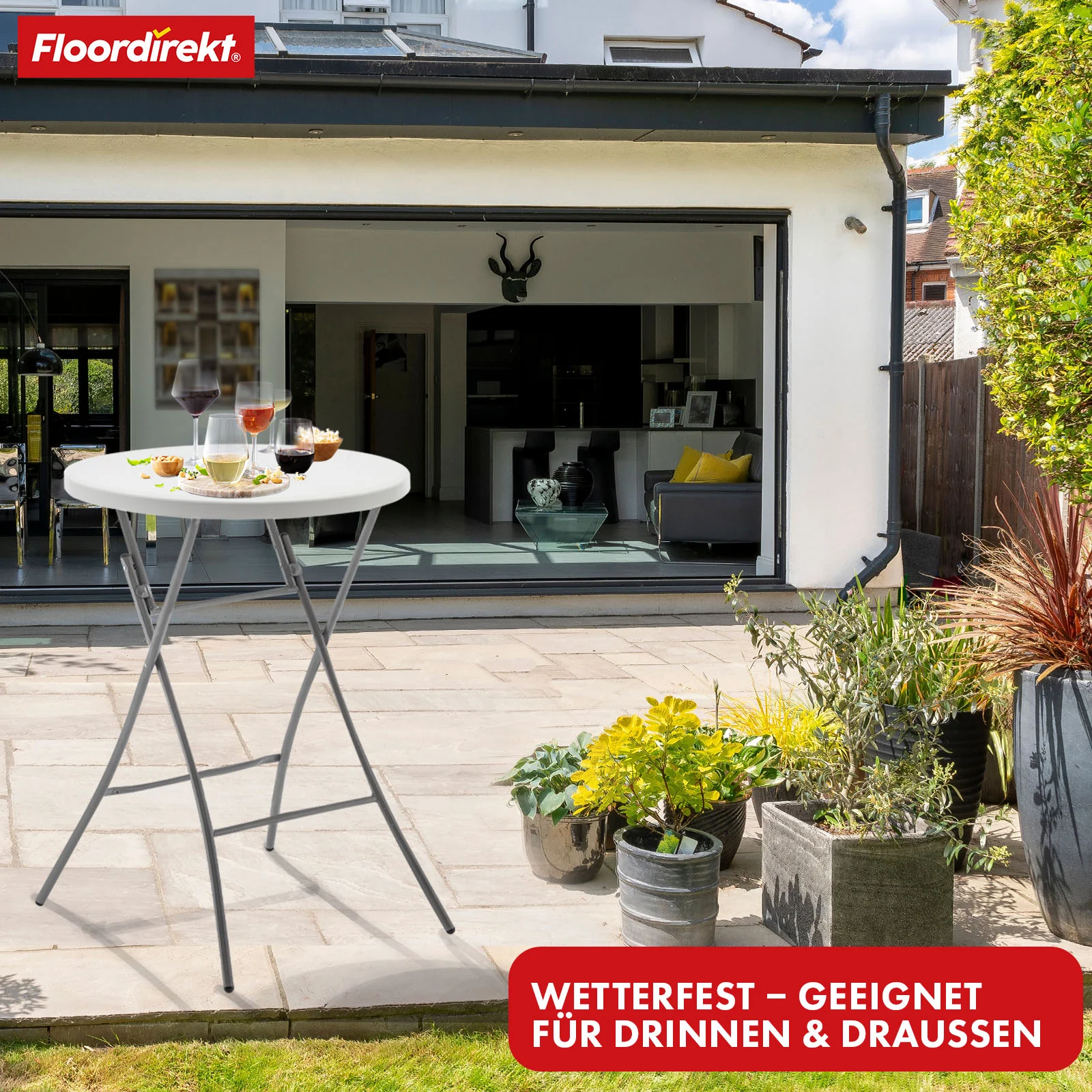 Klapptisch | Nagano | Runder weißer faltbarer Gartentisch | 80 cm Durchmesser - Image 7