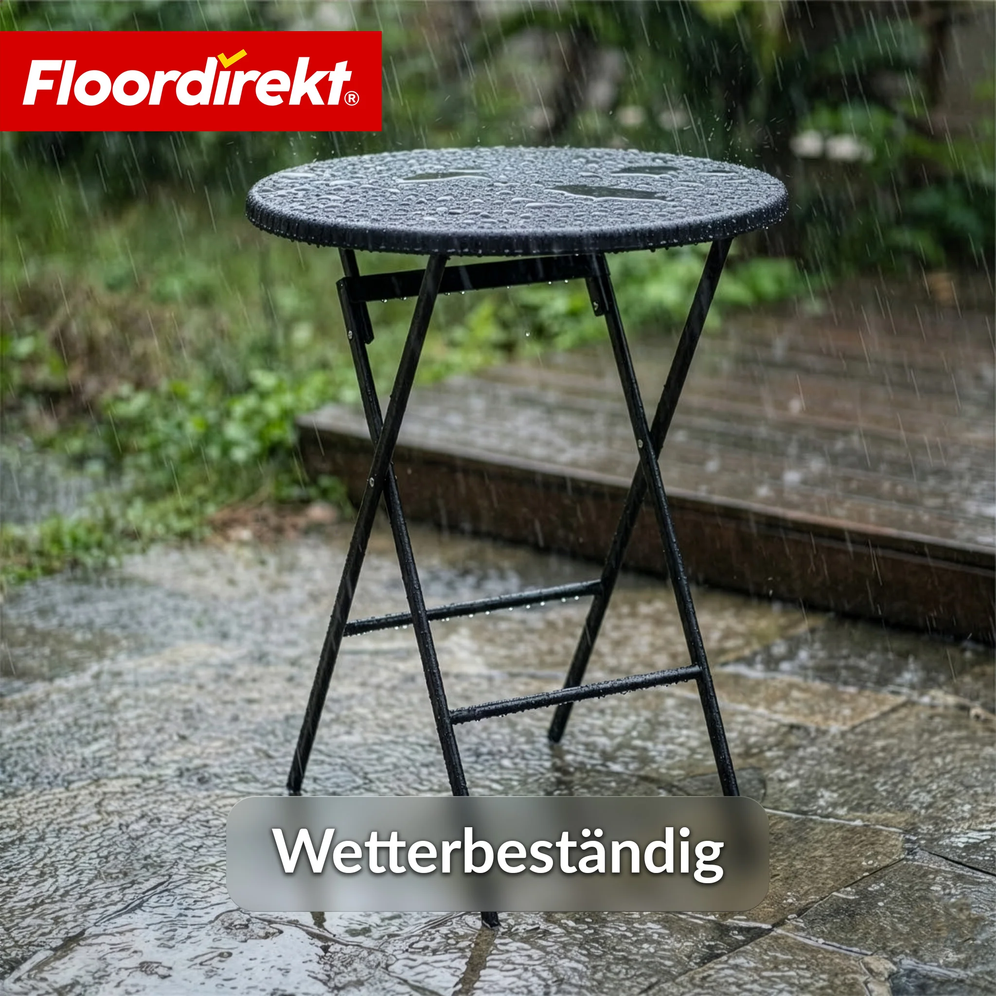 Klapptisch | Toyama | Runder, klappbarer Gartentisch in Rattan-Optik, schwarz | Ø 60 cm - Image 7