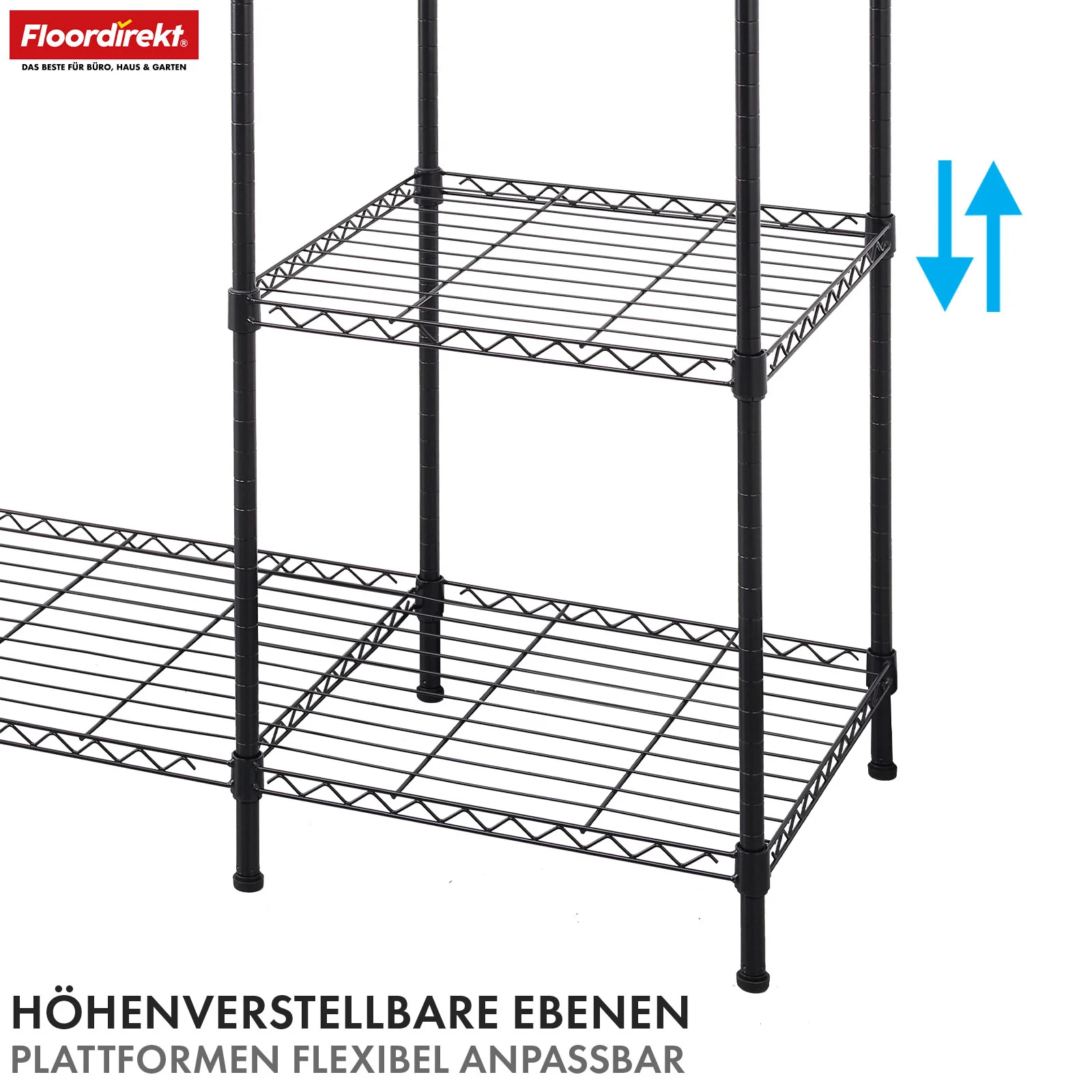 Kleiderschrank | Edward | Offener Kleiderständer aus pulverbeschichtetem Stahl mit Kleiderstangen & verstellbaren Ablagen - Image 4