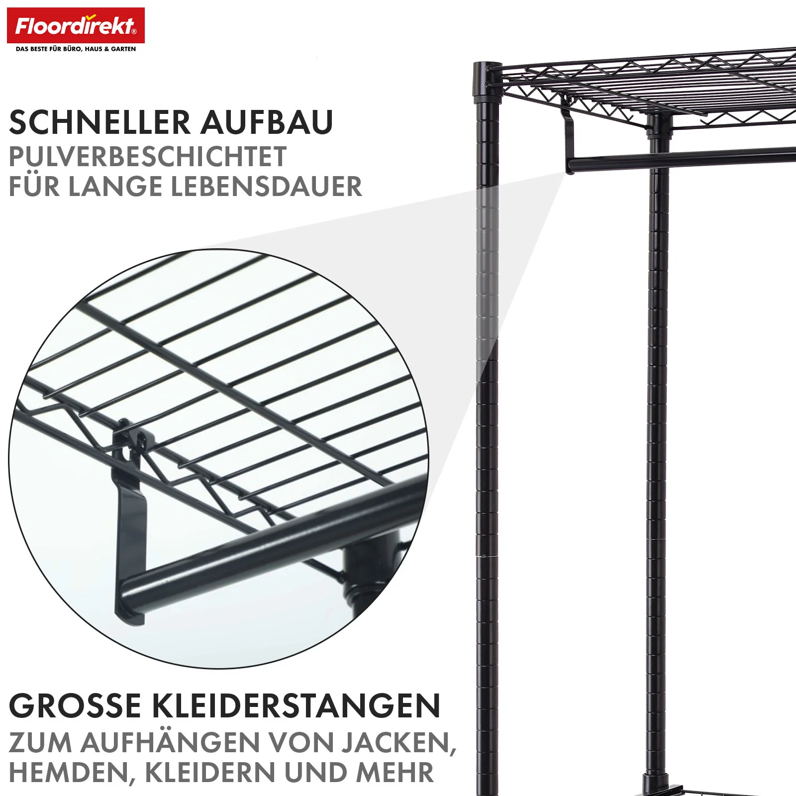 Kleiderschrank | Edward | Offener Kleiderständer aus pulverbeschichtetem Stahl mit Kleiderstangen & verstellbaren Ablagen - Image 5