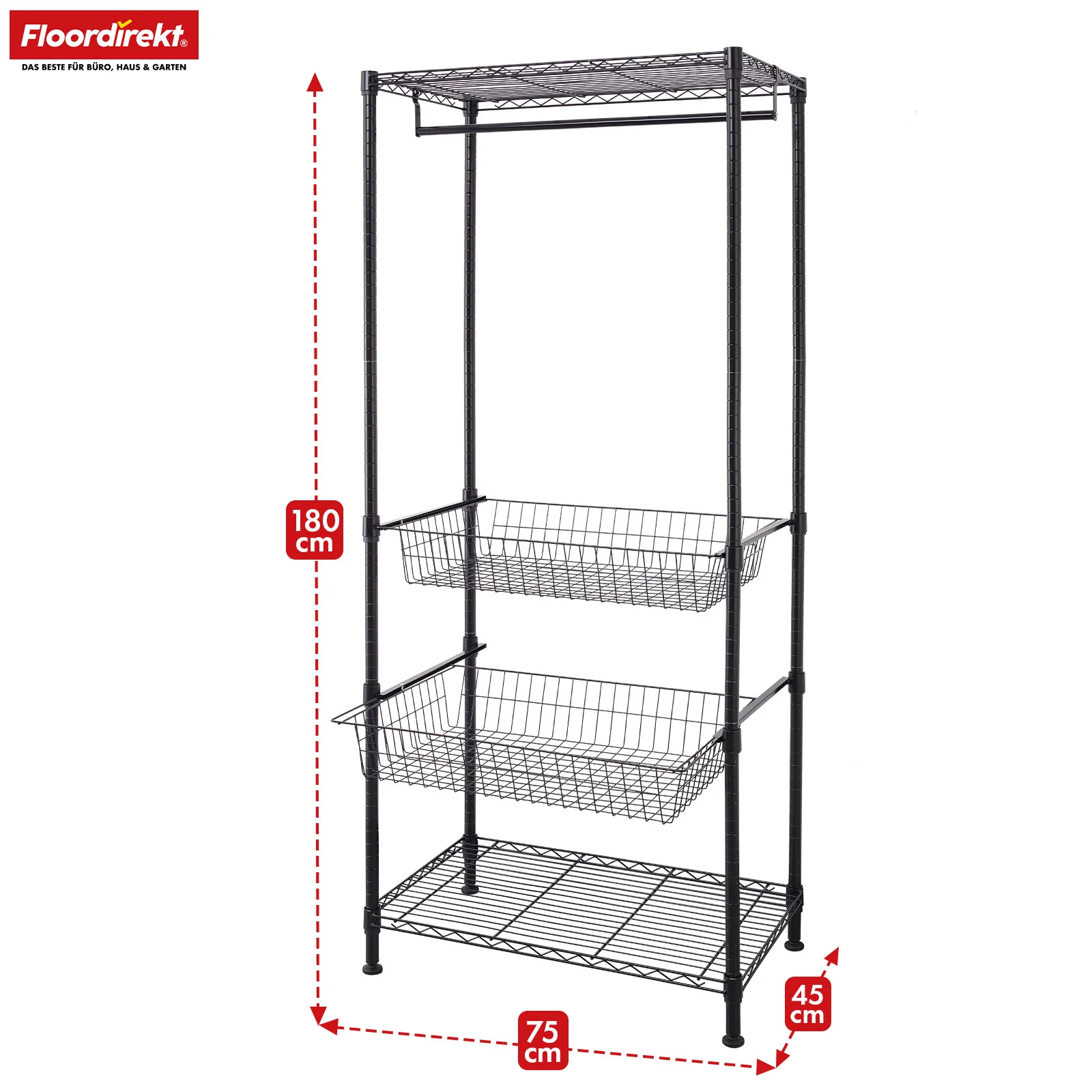 Kleiderschrank | Harold | Offener Kleiderständer mit Kleiderstange & Ablagen | Robuster Garderobenschrank für Schlafzimmer, Flur & Lager - Image 3