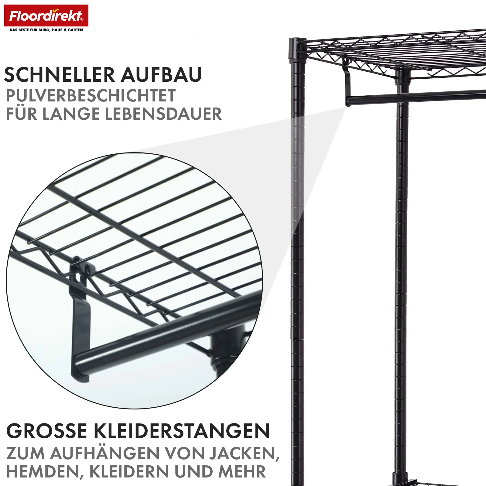Kleiderschrank | Harold | Offener Kleiderständer mit Kleiderstange & Ablagen | Robuster Garderobenschrank für Schlafzimmer, Flur & Lager - Image 5