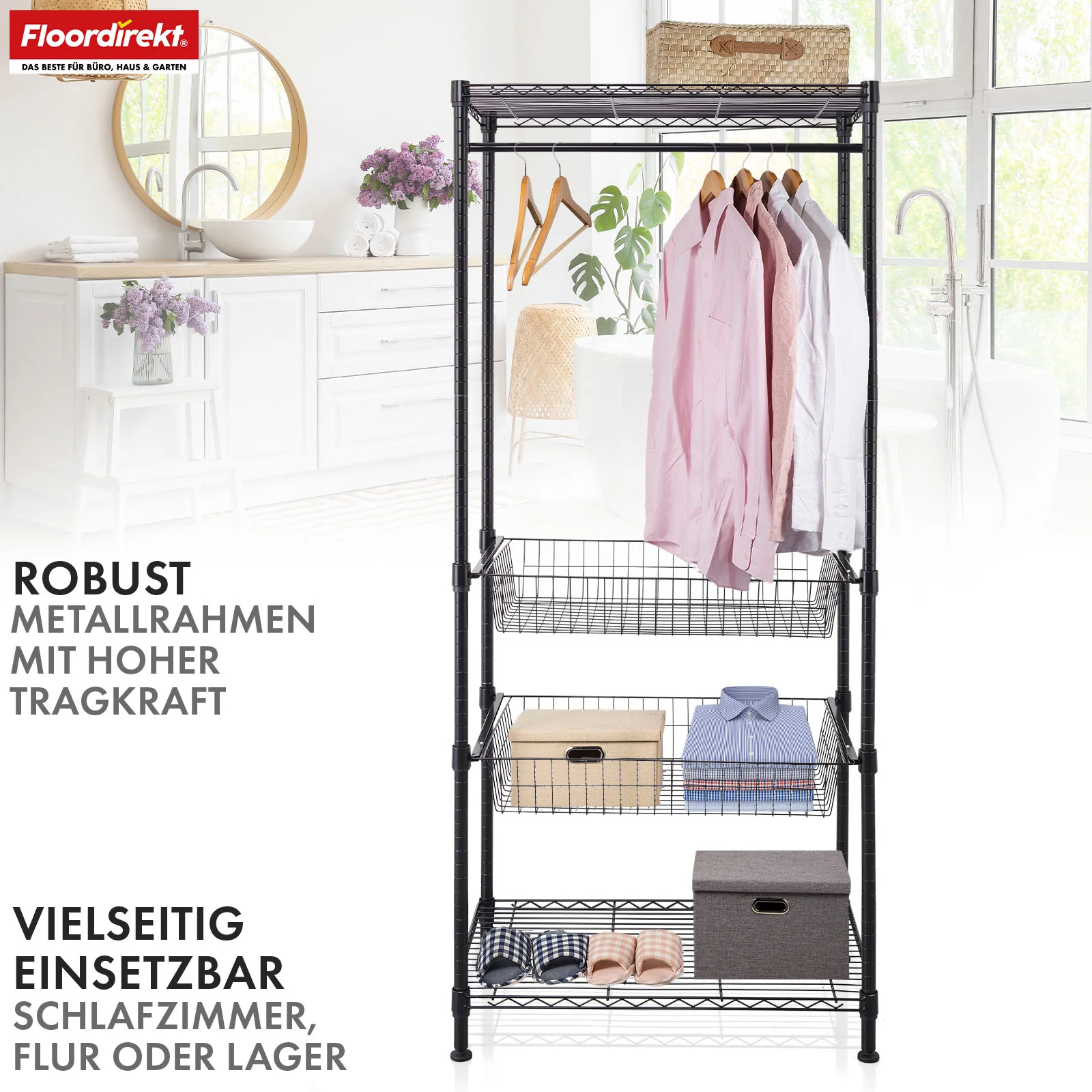 Kleiderschrank | Harold | Offener Kleiderständer mit Kleiderstange & Ablagen | Robuster Garderobenschrank für Schlafzimmer, Flur & Lager - Image 6