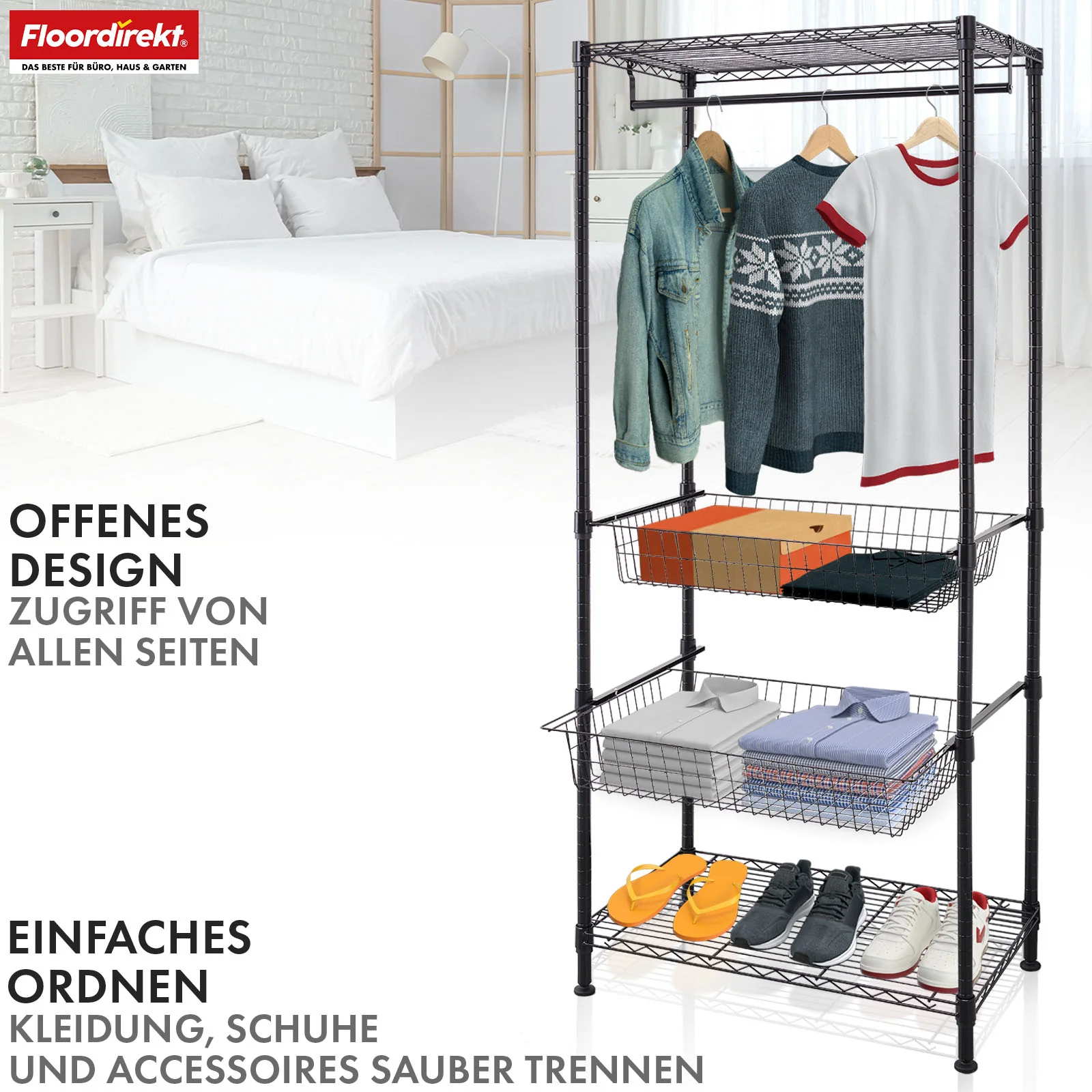 Kleiderschrank | Harold | Offener Kleiderständer mit Kleiderstange & Ablagen | Robuster Garderobenschrank für Schlafzimmer, Flur & Lager - Image 7