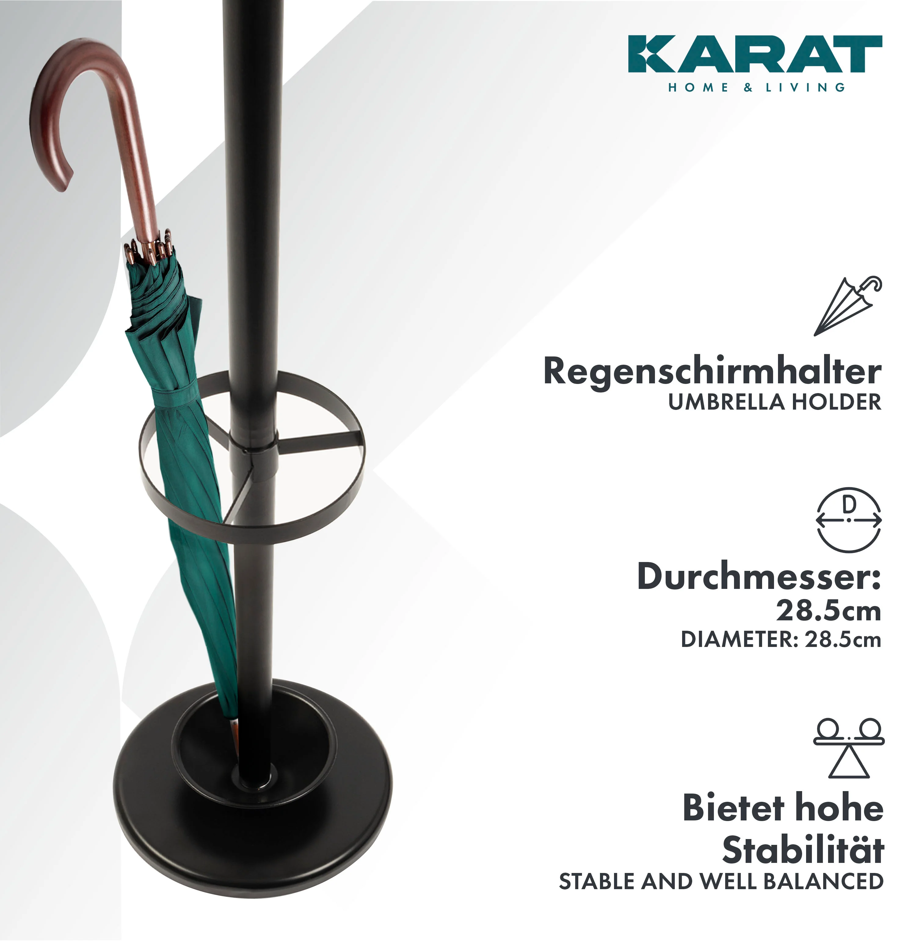 Garderobenständer | Andrew | 6 Haken | Mit Schirmhalter | Runder Standfuß - Image 6