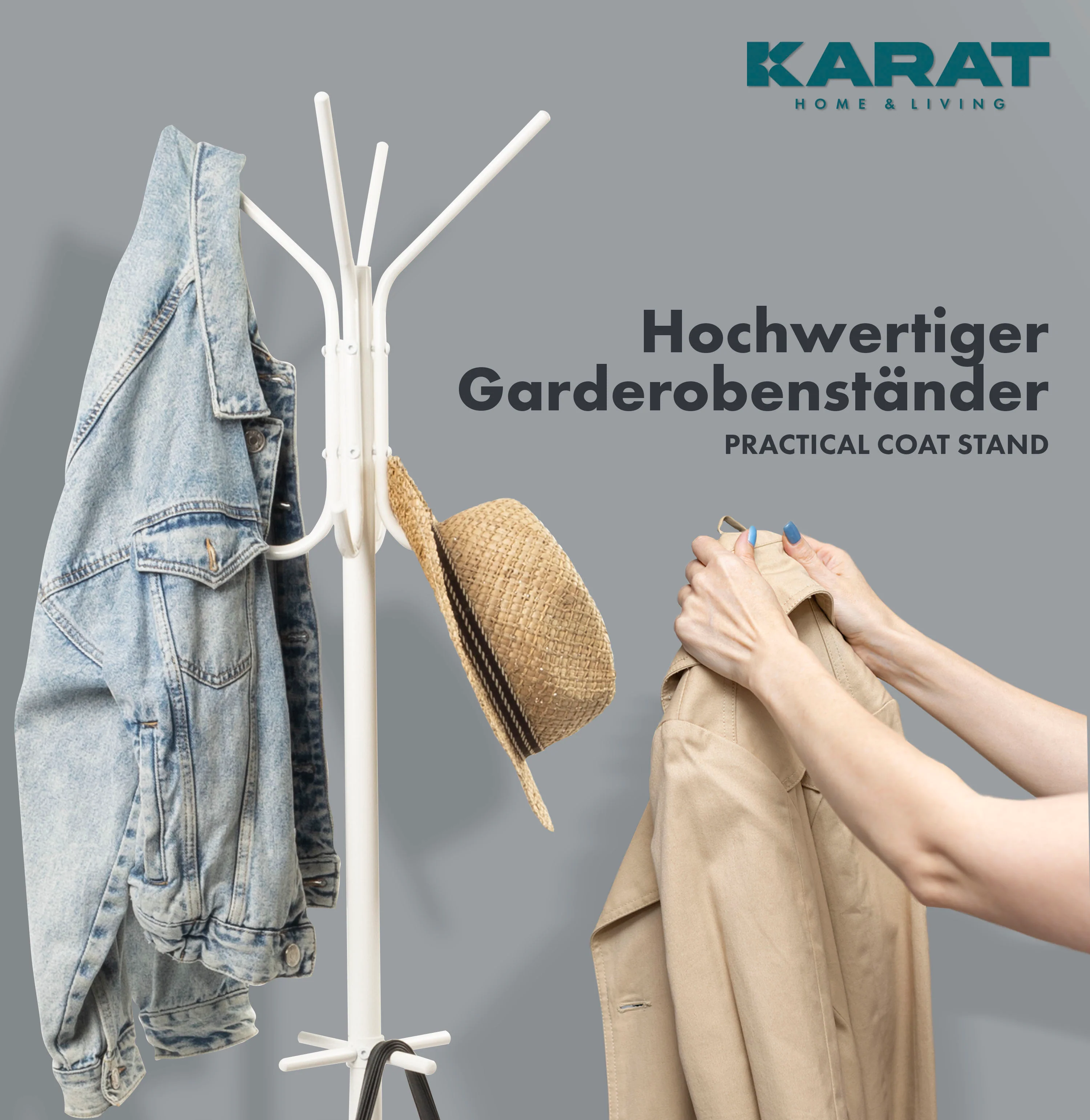 Garderobenständer | Martin | 12 Haken | Schlichtes, weißes Design | Runder Standfuß - Image 4