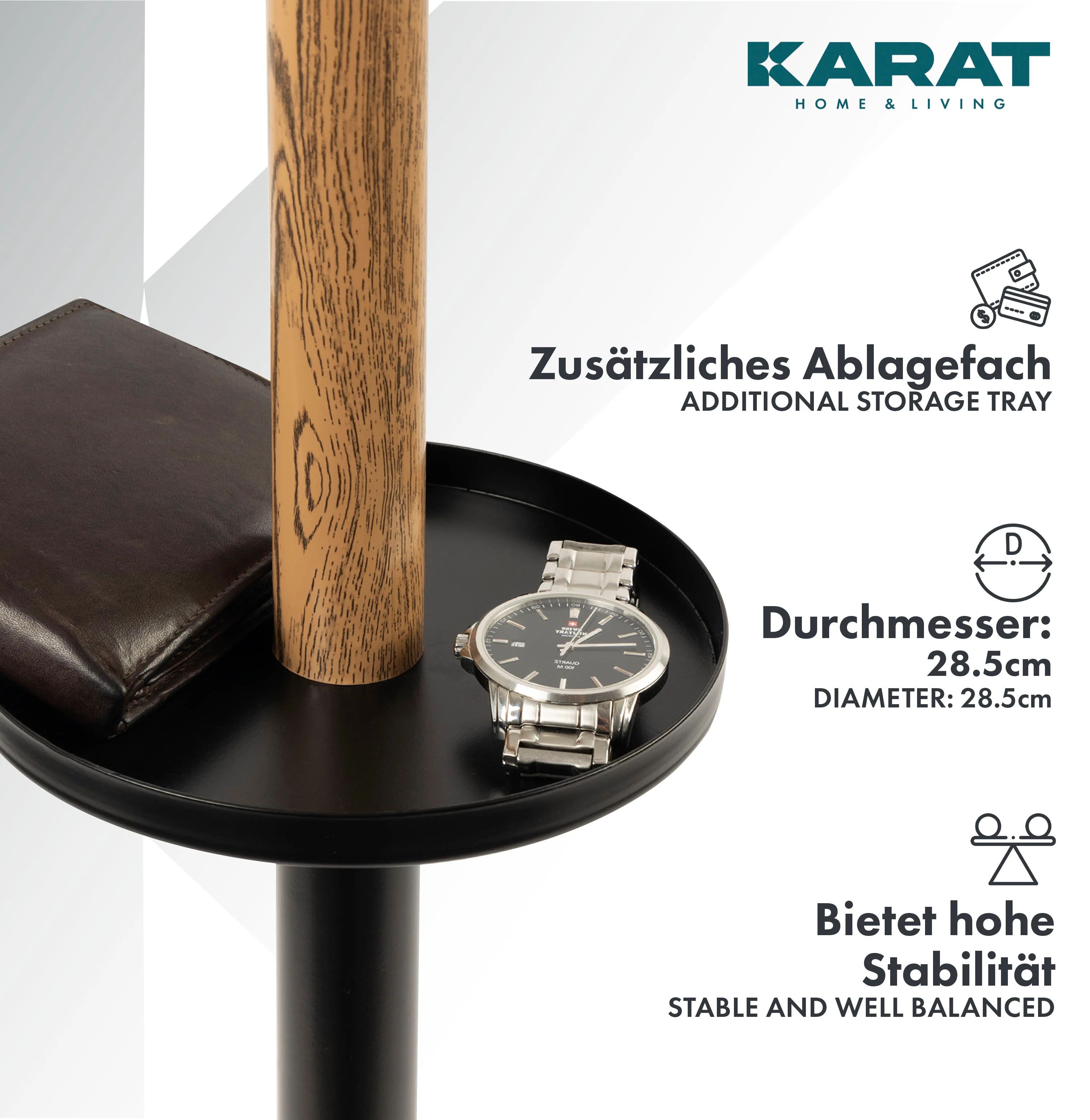 Garderobenständer | William | 6 Haken | In schwarz-braunem Design | Runder Standfuß - Image 7