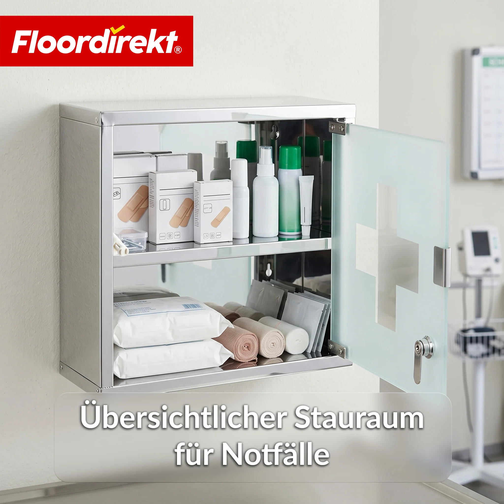 Medizinschrank | Allen | Abschließbarer Arzneischrank aus Edelstahl oder weiß pulverbeschichtet | Medikamentenschrank mit Glastür - Image 5