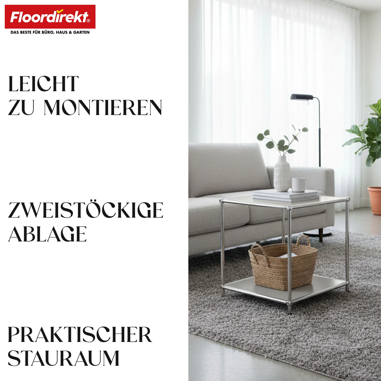 Metallregal | Concept Epure MK-012 | Offenes Beistell- & Aufbewahrungsregal mit 2 Ablagen | In mehreren Farben erhältlich - Image 4