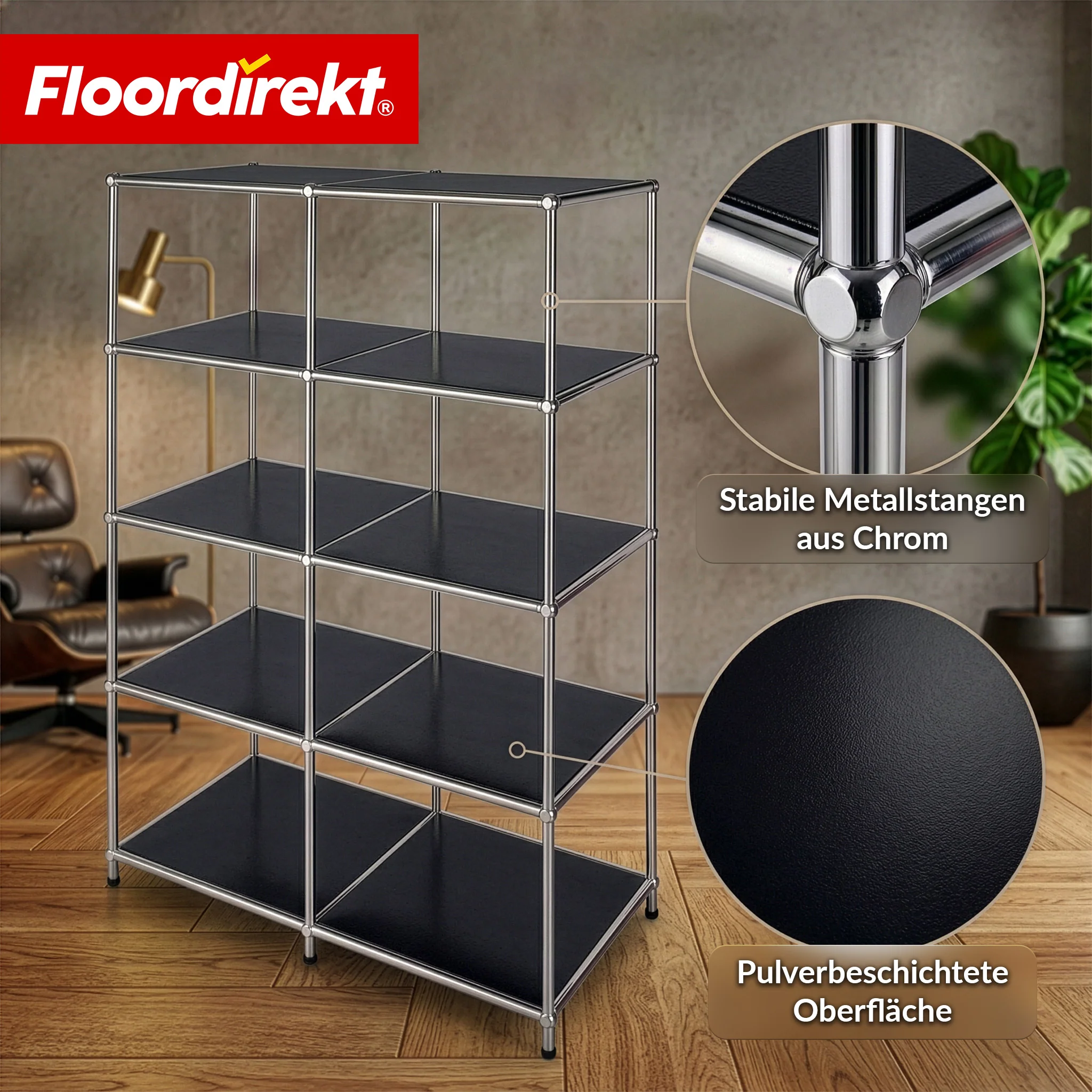 Metallregal | Concept Epure MK-015 | Offenes Standregal mit 5 Ablagen | Bücherregal & Raumteiler Metall - Image 12