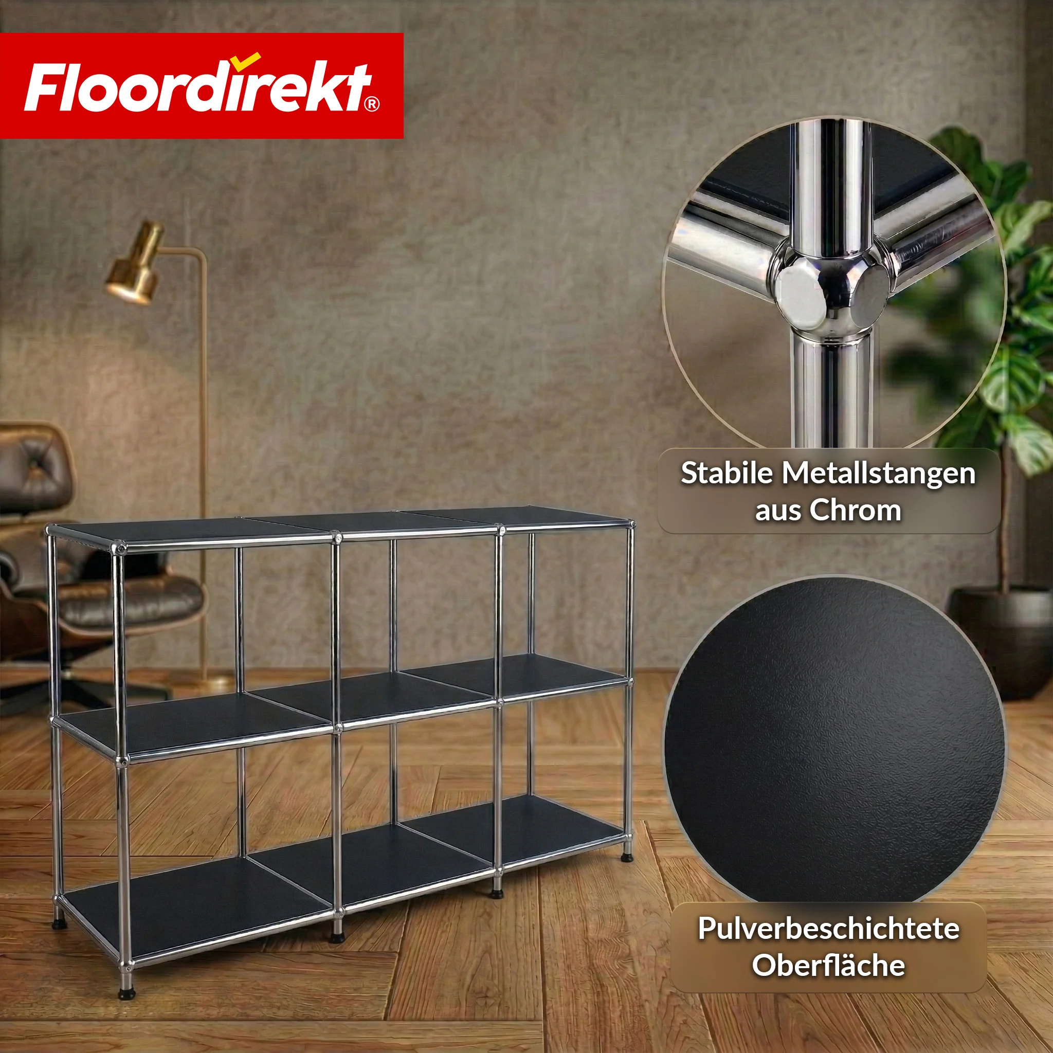 Metallregal | Concept Epure MK-018 | 3 Ablagen Standregal | Sideboard & Lowboard | Offenes Bücherregal - Image 12