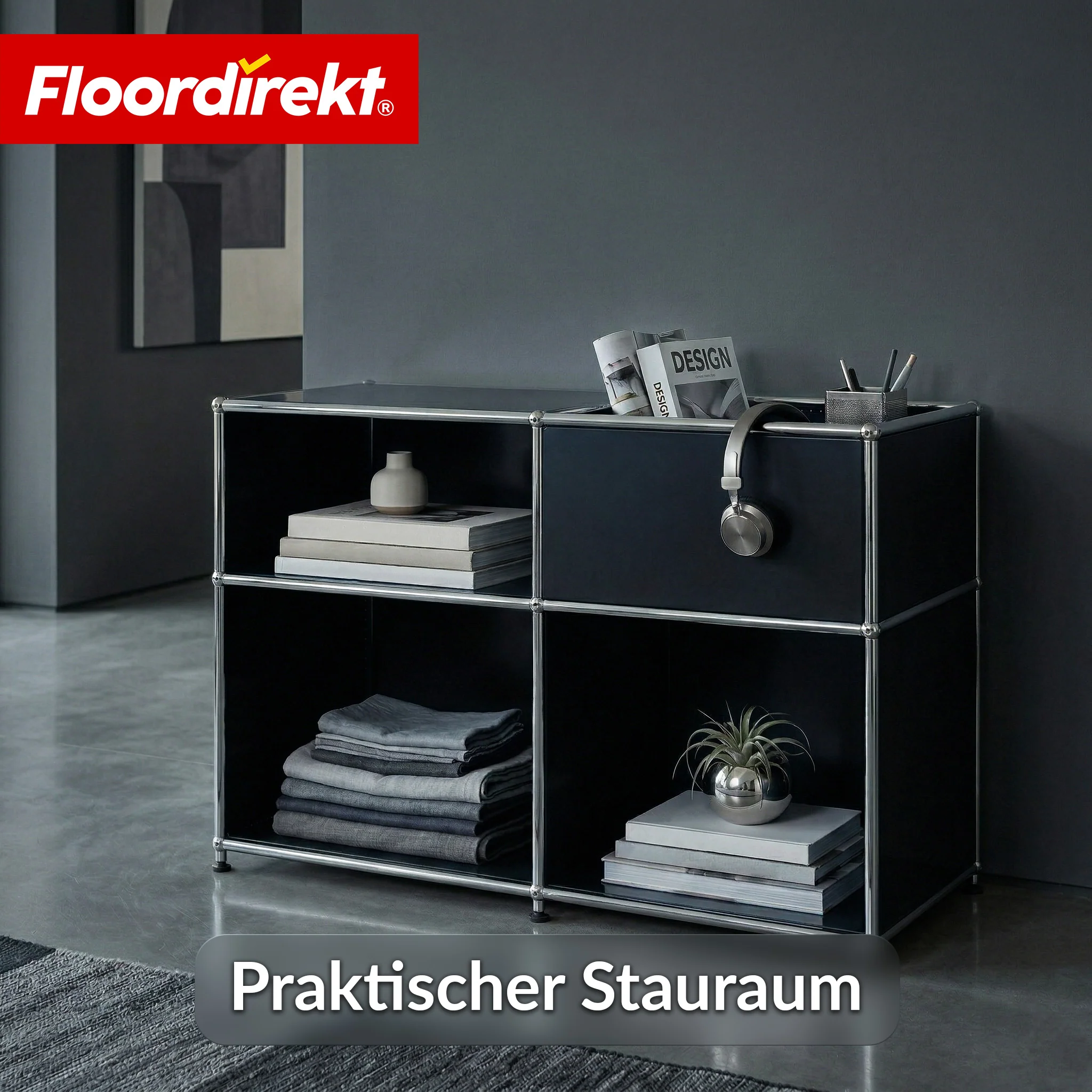 Metallregal | Concept Epure MK-030 | Standregal mit 3 Ablagen & Stauraumfach | Sideboard & Aufbewahrungsregal - Image 13