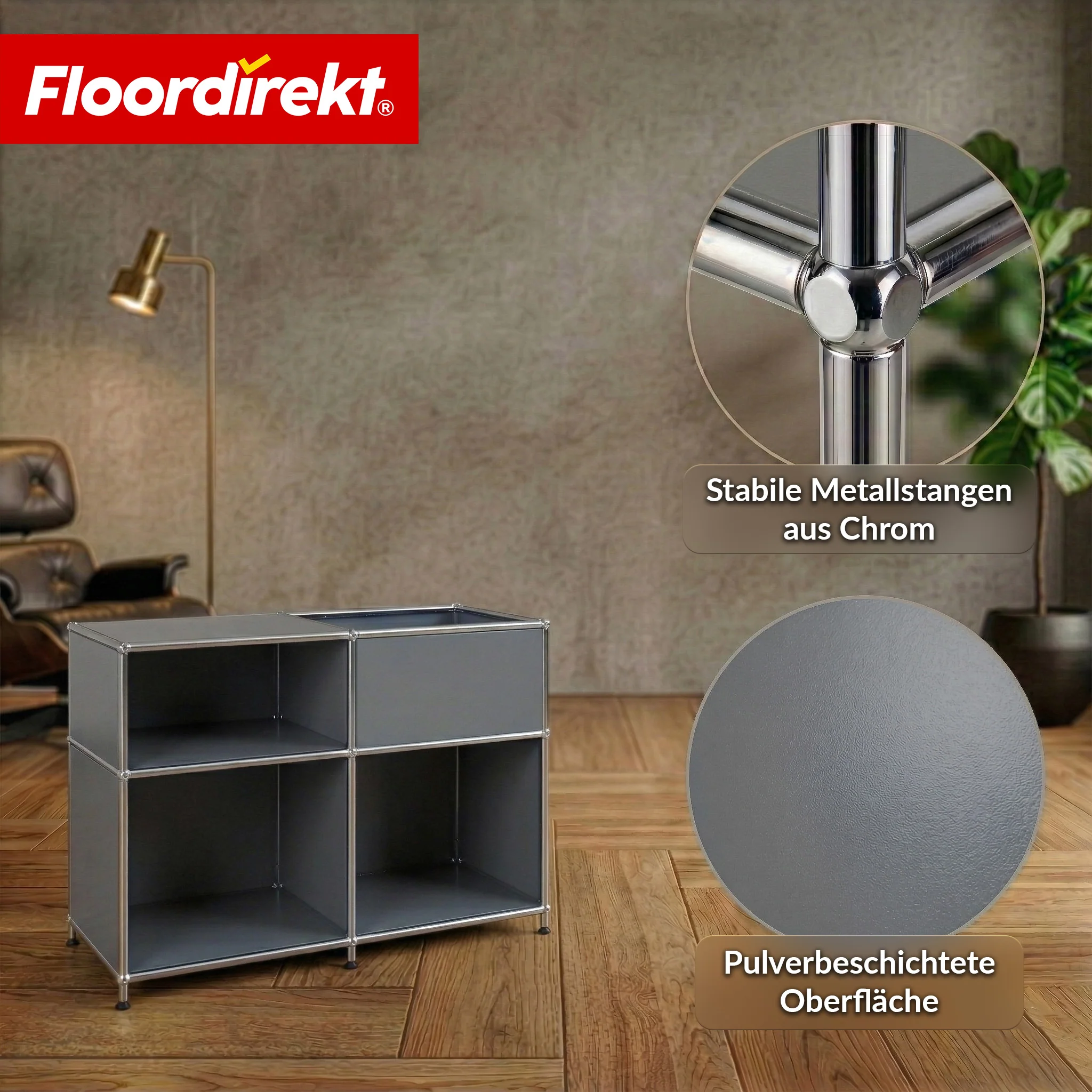 Metallregal | Concept Epure MK-030 | Standregal mit 3 Ablagen & Stauraumfach | Sideboard & Aufbewahrungsregal - Image 20