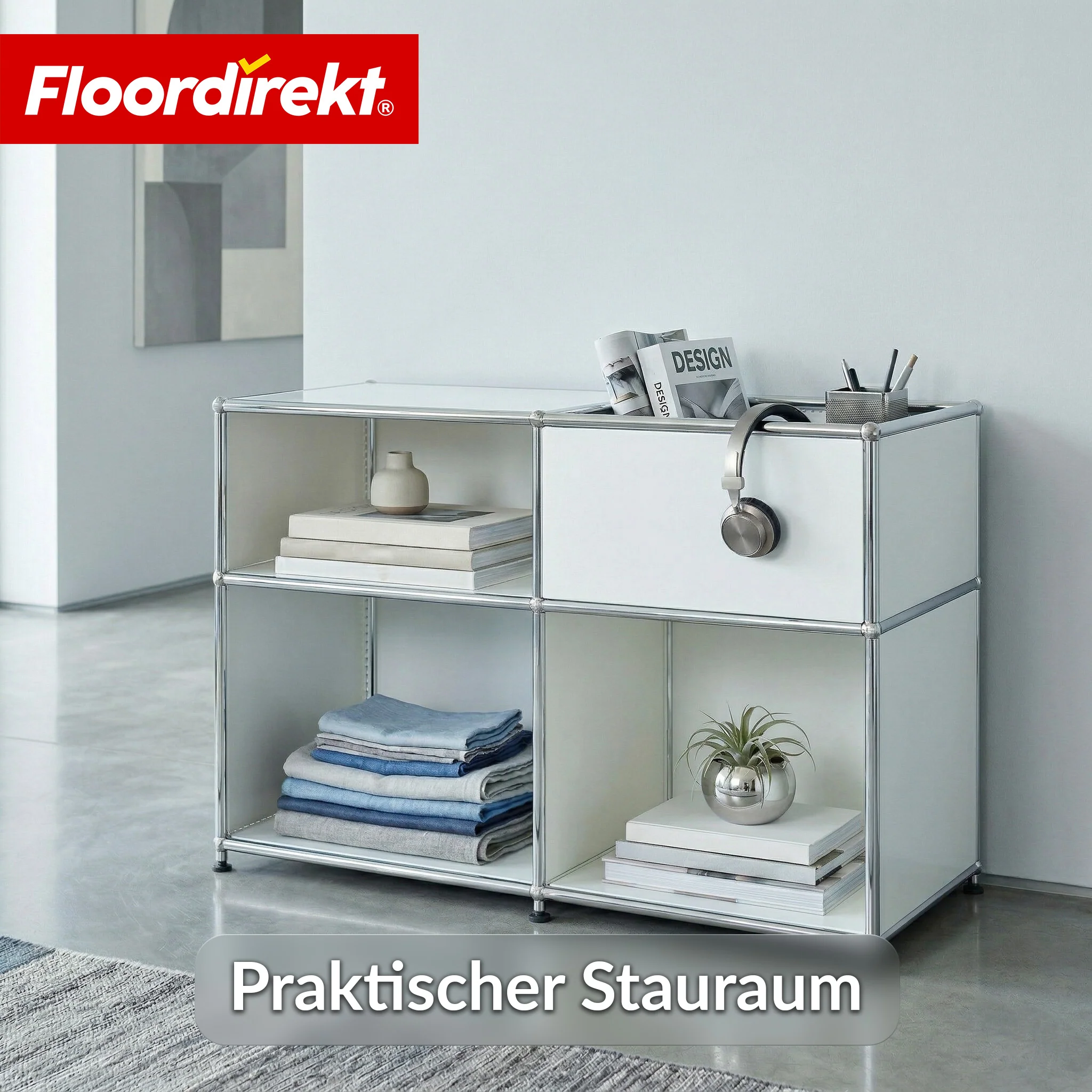 Metallregal | Concept Epure MK-030 | Standregal mit 3 Ablagen & Stauraumfach | Sideboard & Aufbewahrungsregal - Image 5