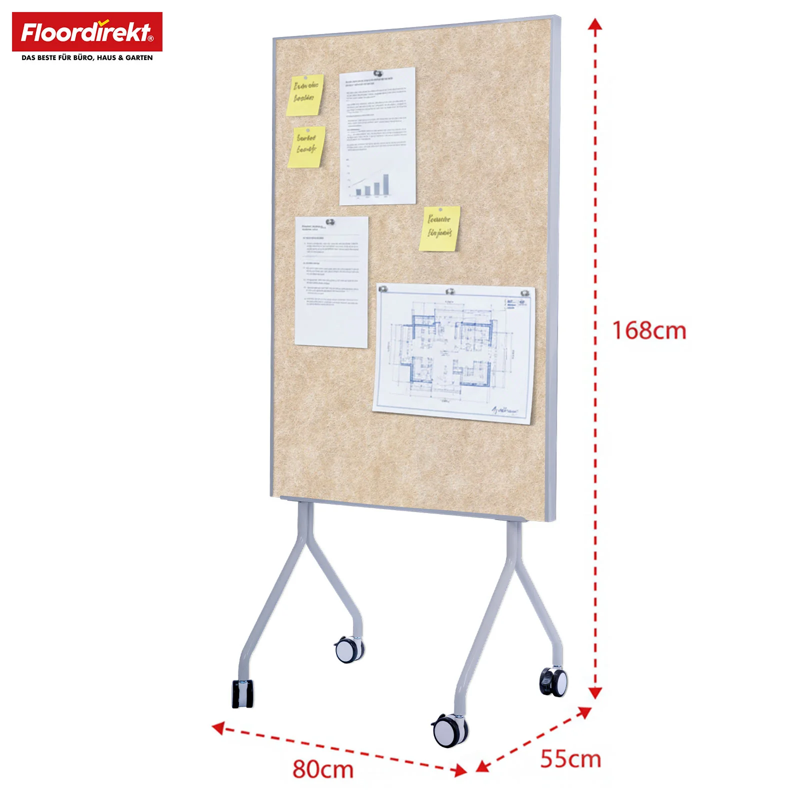 Mobile Präsentationstafel | Giant | Doppelseite Filztafel 80 x 120 cm mit feststellbaren Rollen & Ablage | Erhältlich in mehreren Farben - Image 10