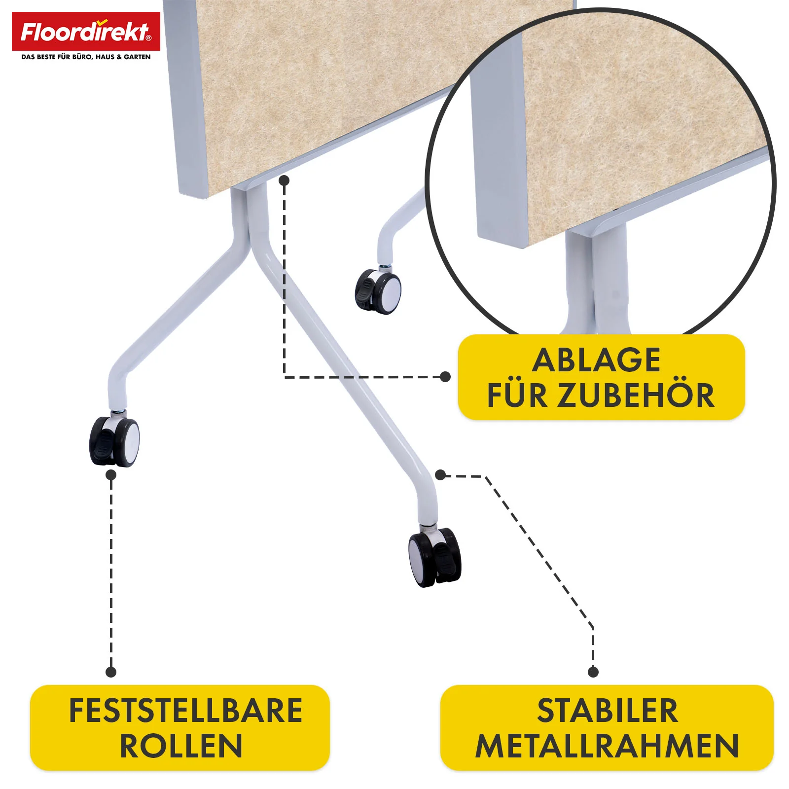 Mobile Präsentationstafel | Giant | Doppelseite Filztafel 80 x 120 cm mit feststellbaren Rollen & Ablage | Erhältlich in mehreren Farben - Image 12