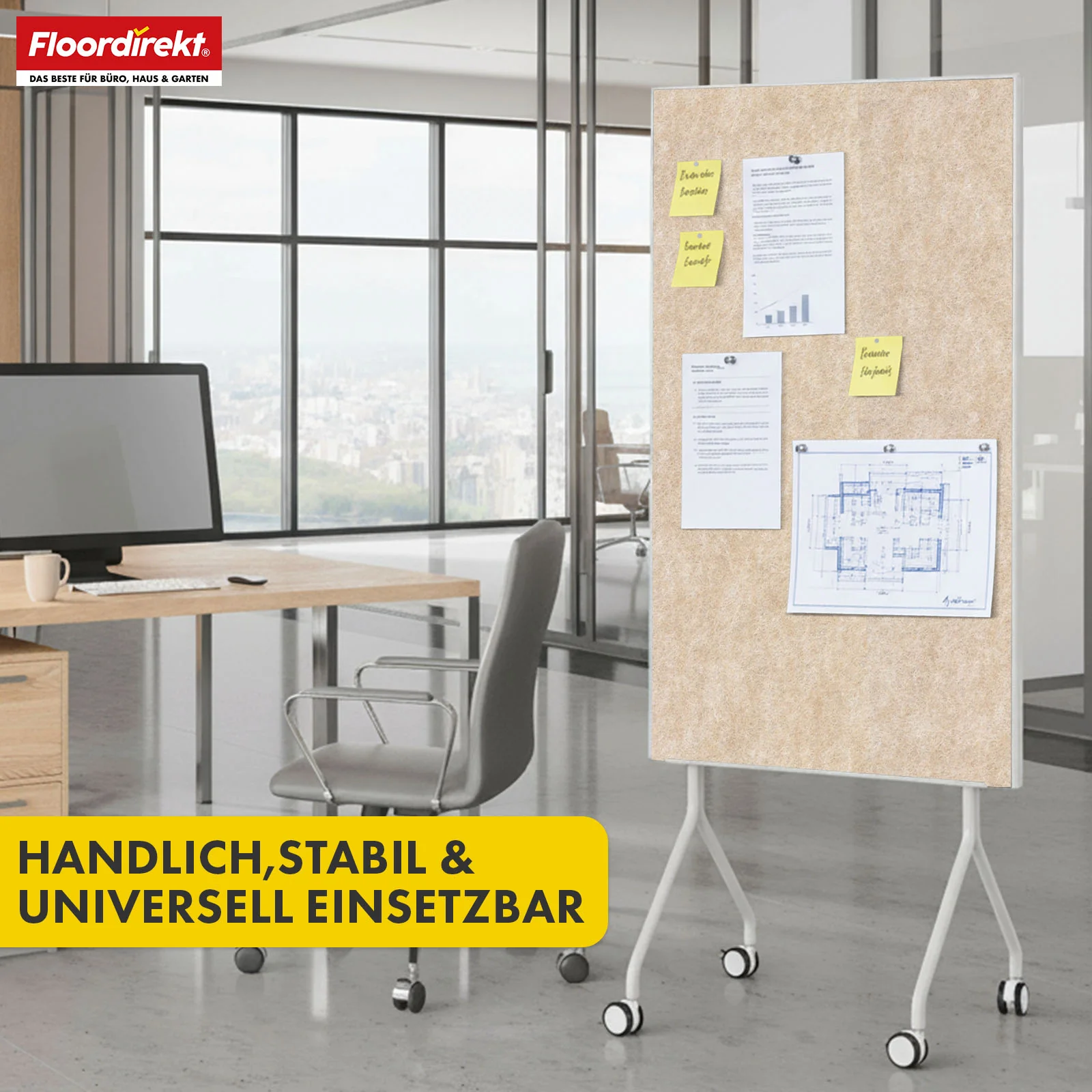 Mobile Präsentationstafel | Giant | Doppelseite Filztafel 80 x 120 cm mit feststellbaren Rollen & Ablage | Erhältlich in mehreren Farben - Image 14