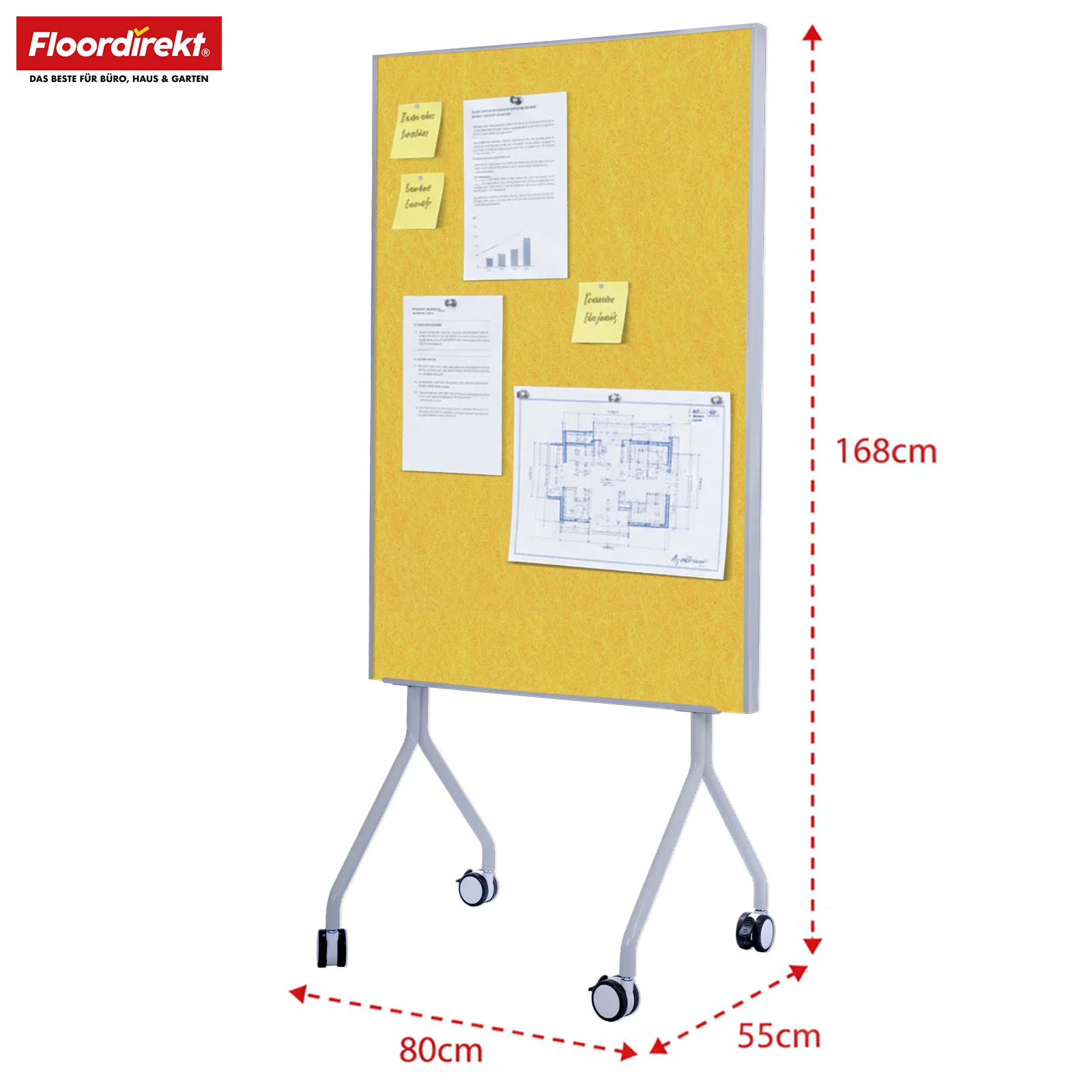 Mobile Präsentationstafel | Giant | Doppelseite Filztafel 80 x 120 cm mit feststellbaren Rollen & Ablage | Erhältlich in mehreren Farben - Image 17