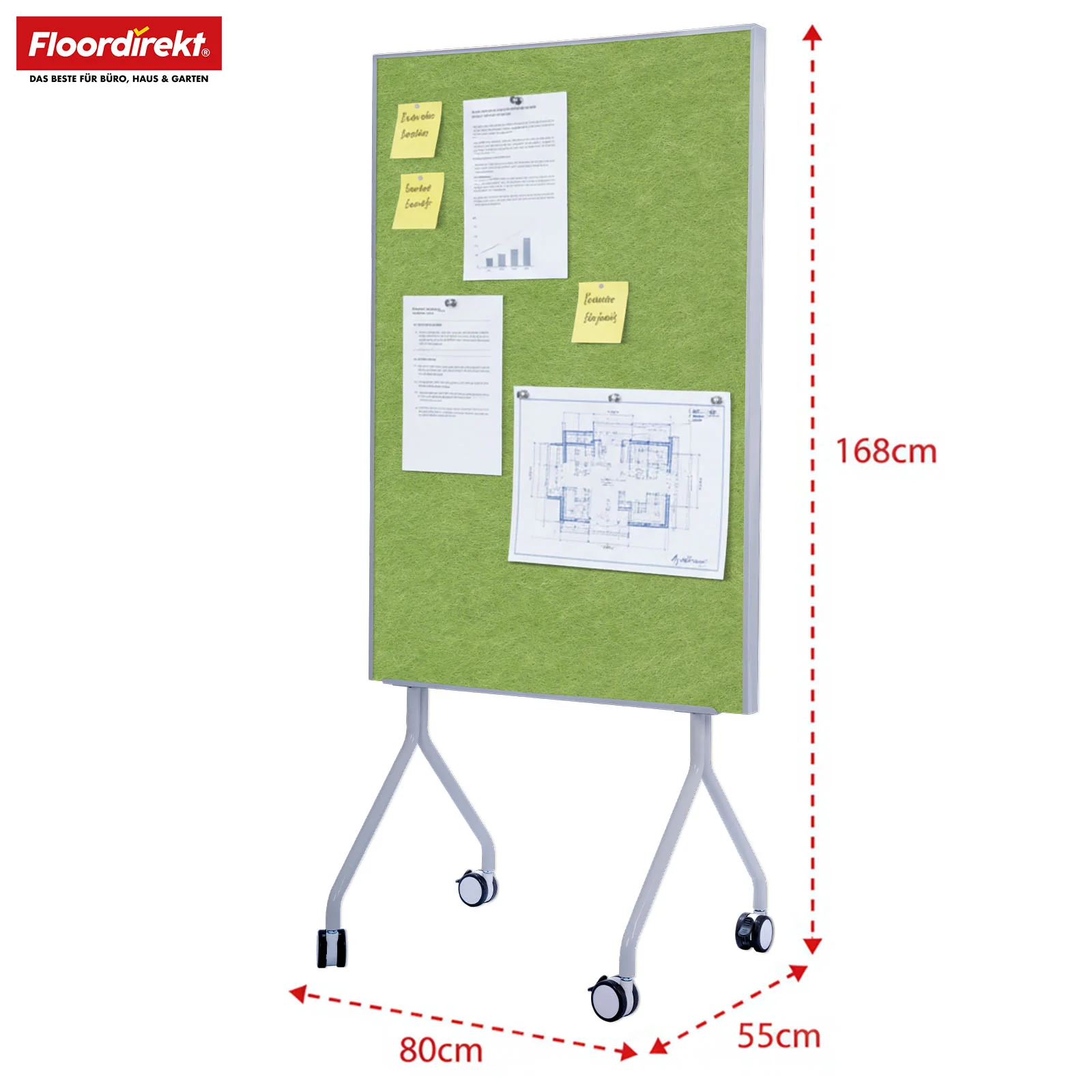 Mobile Präsentationstafel | Giant | Doppelseite Filztafel 80 x 120 cm mit feststellbaren Rollen & Ablage | Erhältlich in mehreren Farben - Image 24