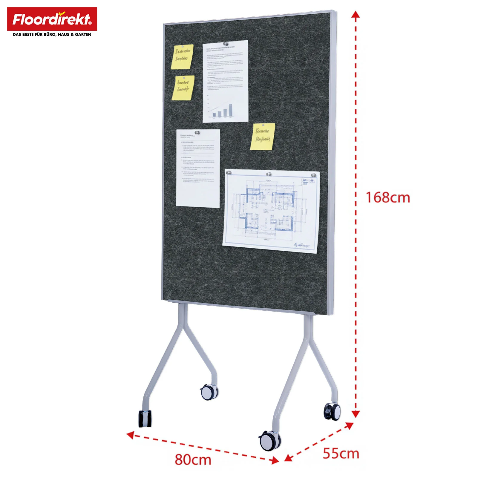 Mobile Präsentationstafel | Giant | Doppelseite Filztafel 80 x 120 cm mit feststellbaren Rollen & Ablage | Erhältlich in mehreren Farben - Image 3