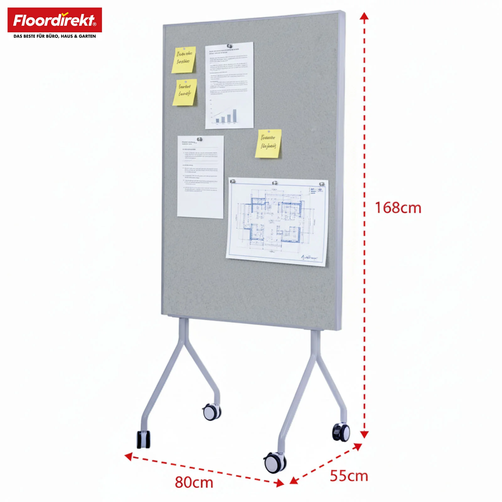 Mobile Präsentationstafel | Giant | Doppelseite Filztafel 80 x 120 cm mit feststellbaren Rollen & Ablage | Erhältlich in mehreren Farben - Image 31