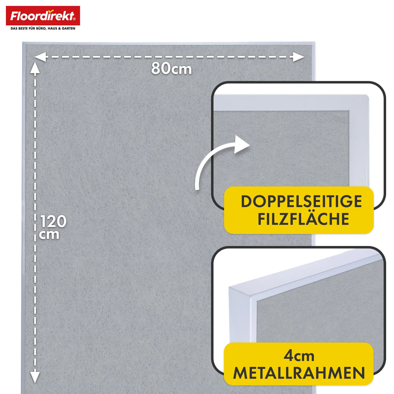 Mobile Präsentationstafel | Giant | Doppelseite Filztafel 80 x 120 cm mit feststellbaren Rollen & Ablage | Erhältlich in mehreren Farben - Image 34