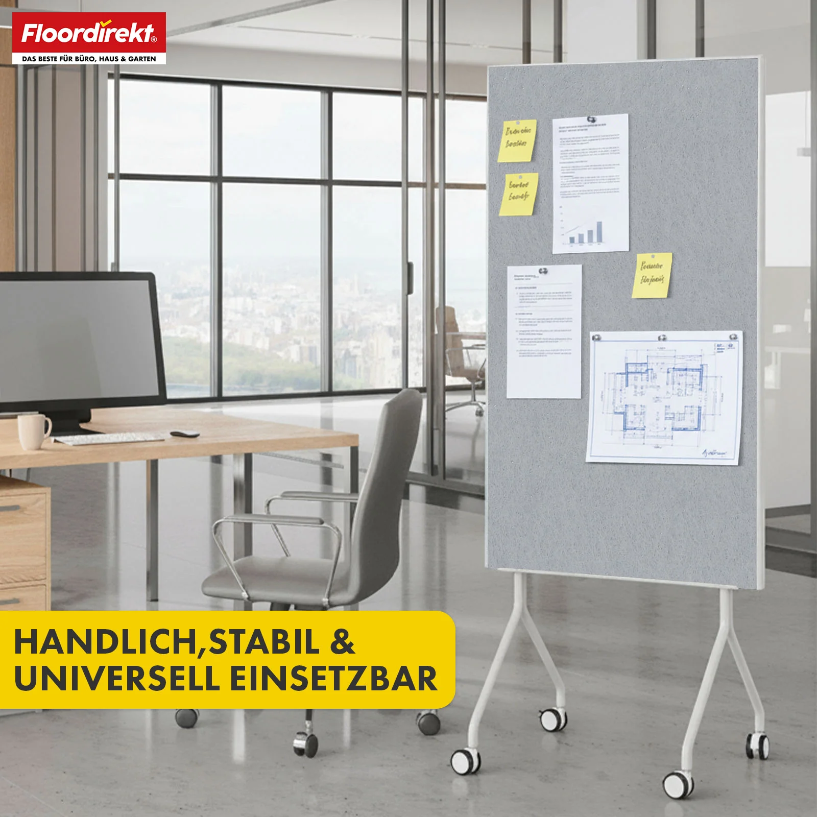 Mobile Präsentationstafel | Giant | Doppelseite Filztafel 80 x 120 cm mit feststellbaren Rollen & Ablage | Erhältlich in mehreren Farben - Image 35