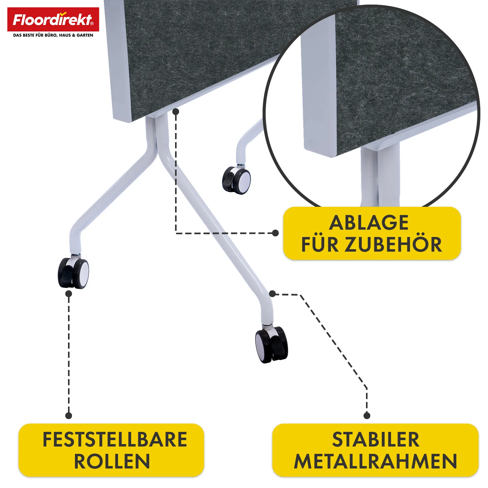 Mobile Präsentationstafel | Giant | Doppelseite Filztafel 80 x 120 cm mit feststellbaren Rollen & Ablage | Erhältlich in mehreren Farben - Image 5