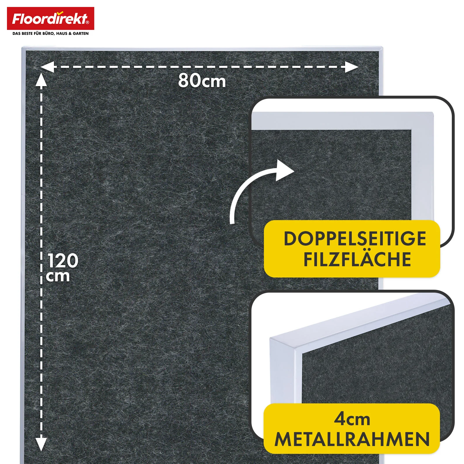 Mobile Präsentationstafel | Giant | Doppelseite Filztafel 80 x 120 cm mit feststellbaren Rollen & Ablage | Erhältlich in mehreren Farben - Image 6