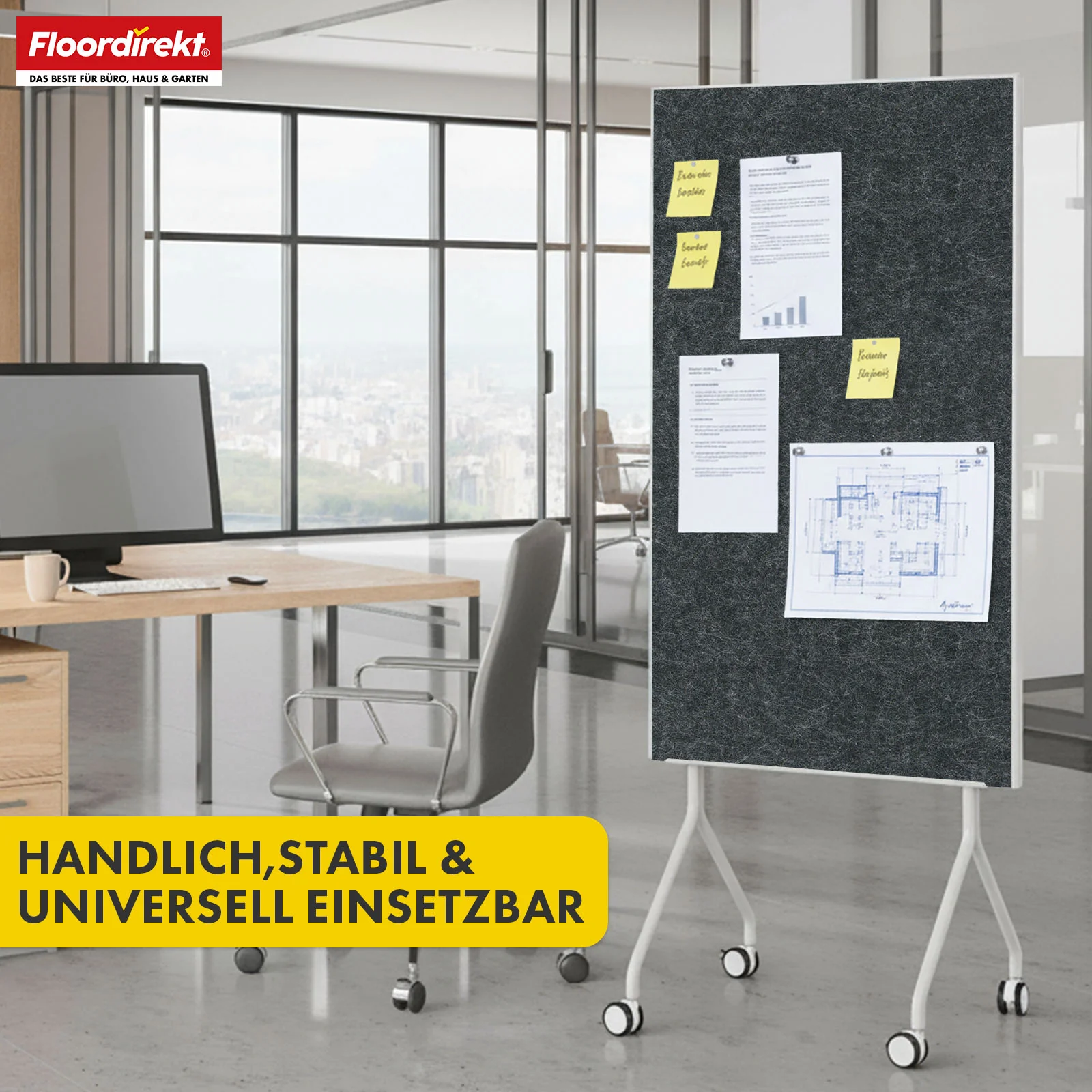 Mobile Präsentationstafel | Giant | Doppelseite Filztafel 80 x 120 cm mit feststellbaren Rollen & Ablage | Erhältlich in mehreren Farben - Image 7
