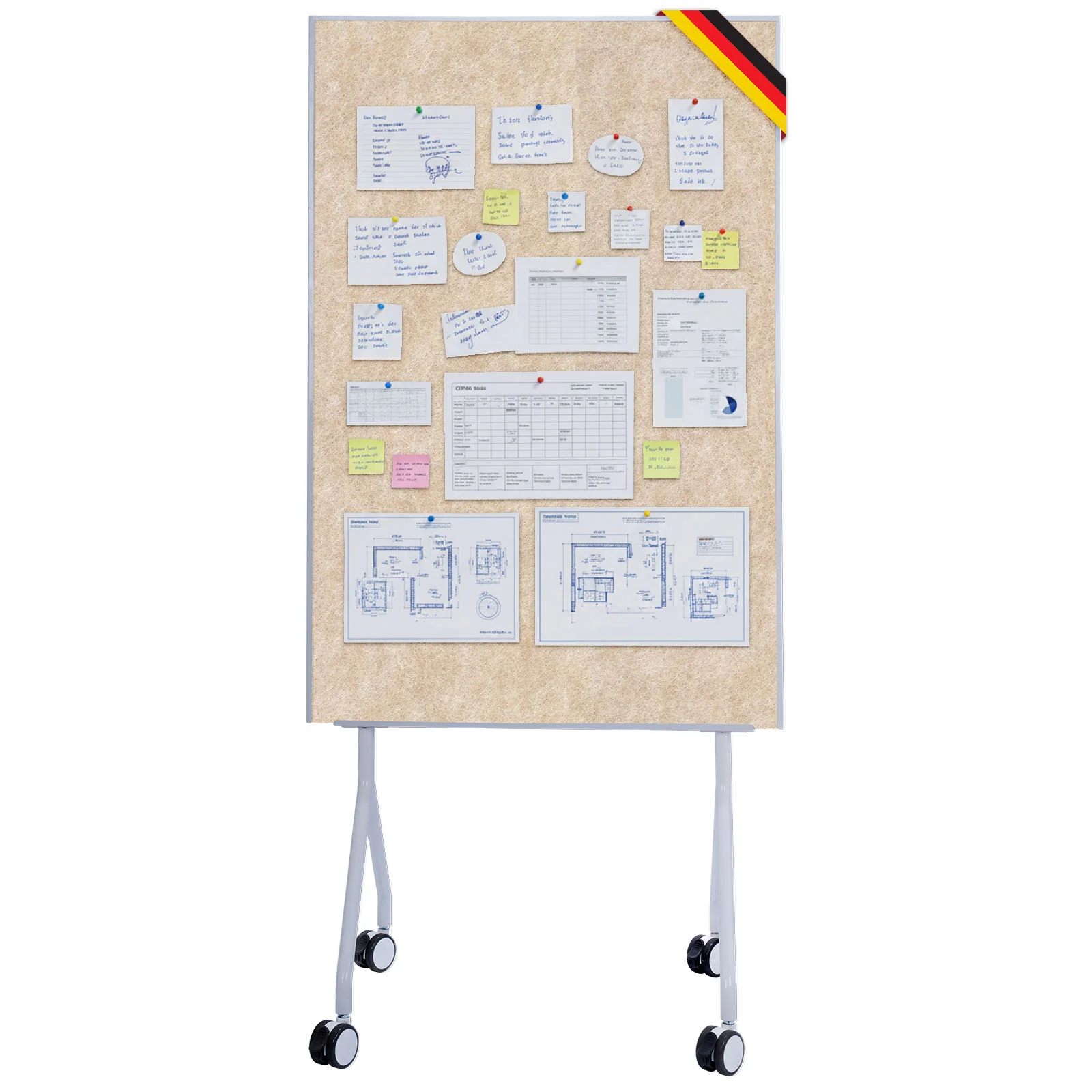 Mobile Präsentationstafel | Giant | Doppelseite Filztafel 80 x 120 cm mit feststellbaren Rollen & Ablage | Erhältlich in mehreren Farben - Image 9