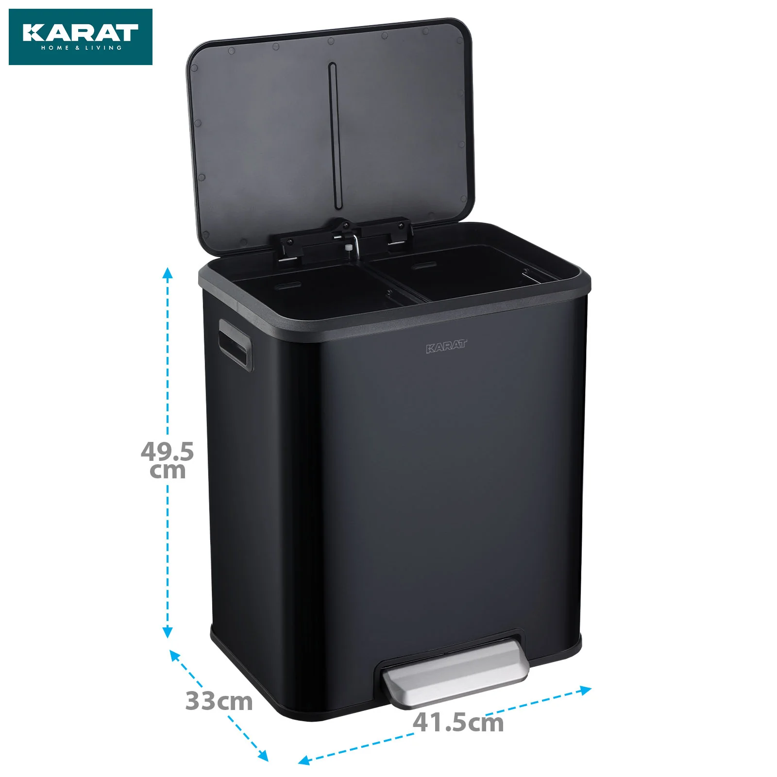 Mülleimer | Jack | 30 L Fassungsvermögen | 2-fach Mülltrennung | Soft-Close & Pedal | Edelstahl oder Schwarz - Image 11