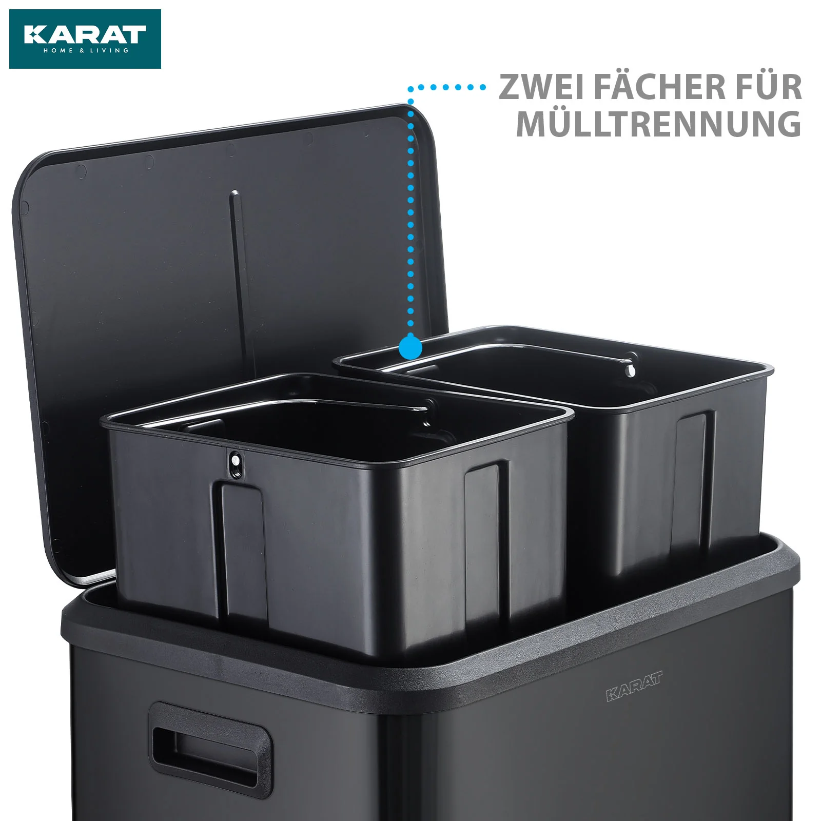 Mülleimer | Jack | 30 L Fassungsvermögen | 2-fach Mülltrennung | Soft-Close & Pedal | Edelstahl oder Schwarz - Image 14
