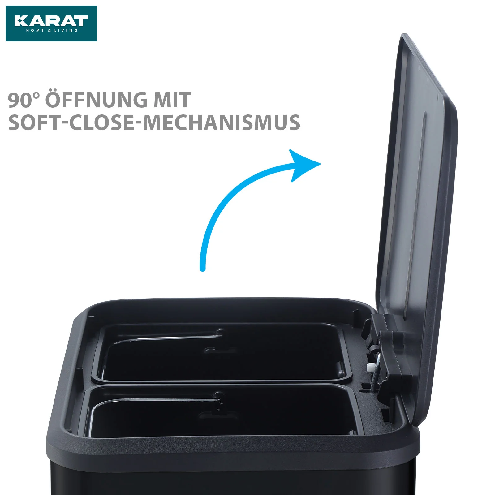 Mülleimer | Jack | 30 L Fassungsvermögen | 2-fach Mülltrennung | Soft-Close & Pedal | Edelstahl oder Schwarz - Image 15