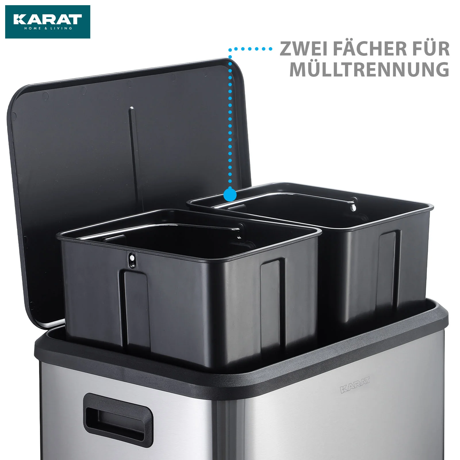 Mülleimer | Jack | 30 L Fassungsvermögen | 2-fach Mülltrennung | Soft-Close & Pedal | Edelstahl oder Schwarz - Image 5